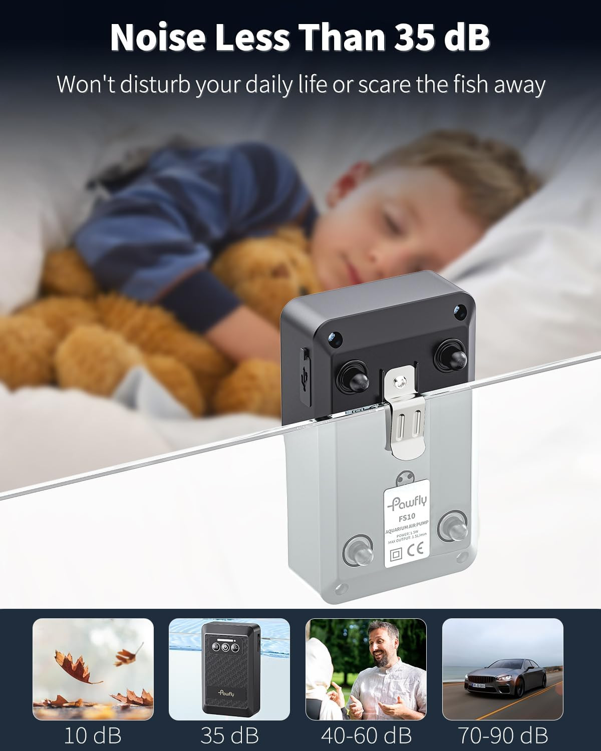 Pawfly Ultra Quiet Live Bait Aerator USB Rechargeable Battery Air Pump 5-100 New