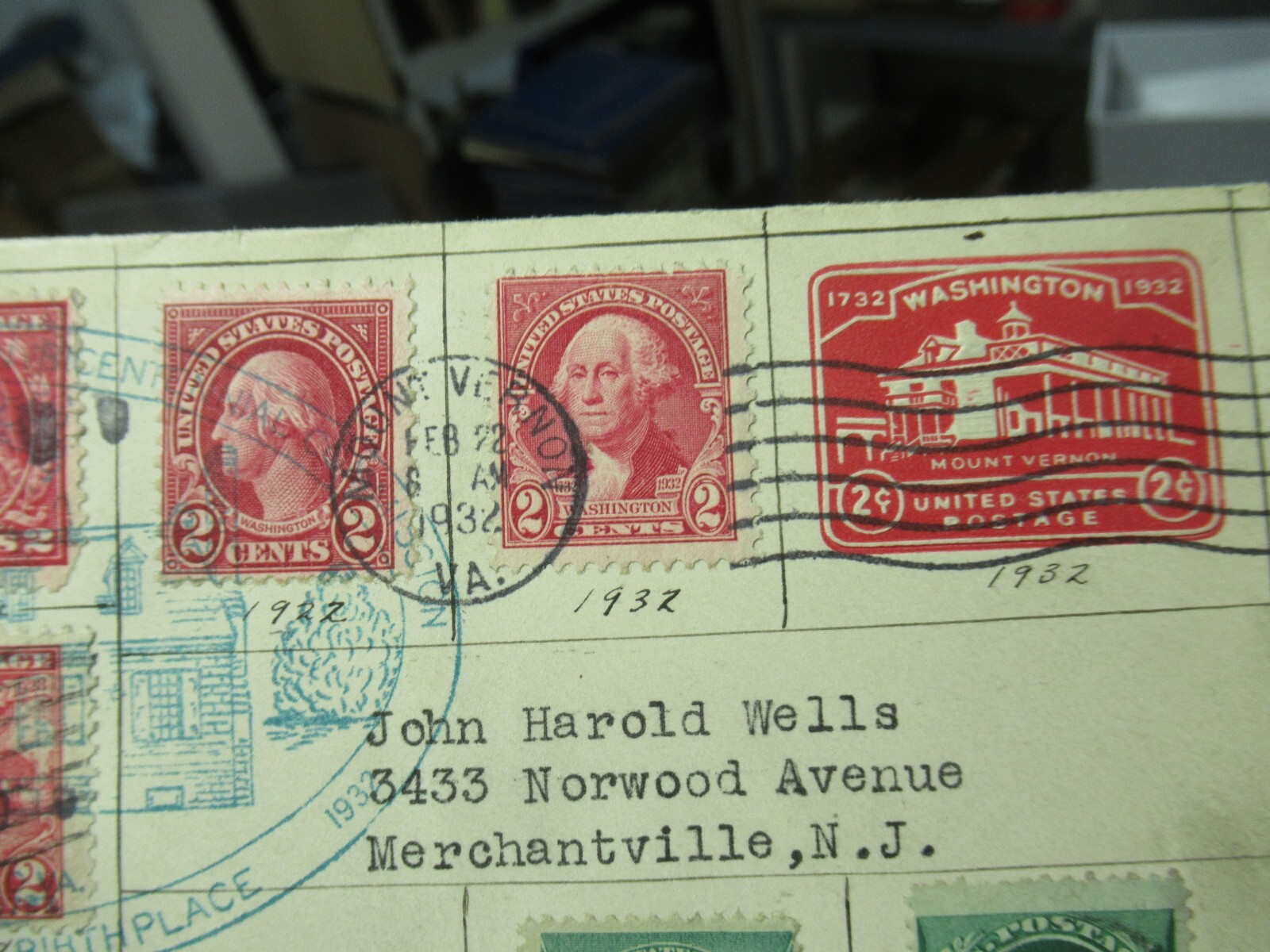 RARE 1932 Stamped Cover, Washington 200th Anniversary, 13 Stamps 1870-1932