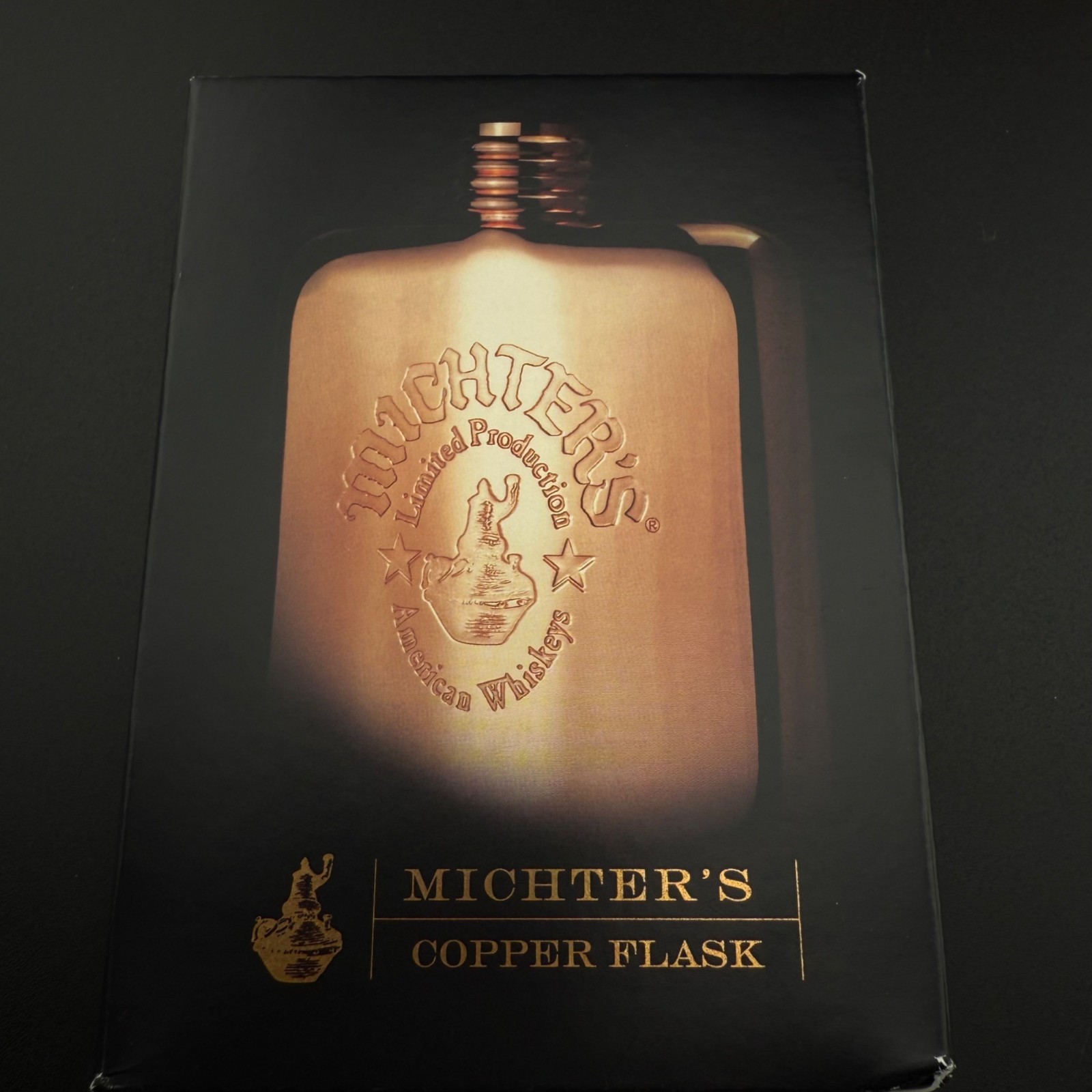 Michters Limited Production Copper-Plated Stainless Steel Flask 6 Oz Curved Desi