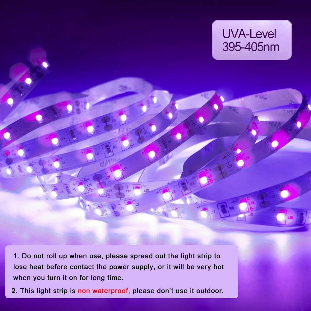2x 16.4FT LED UV Strip Light 12V Ultraviolet Flexible 600LEDs Purple Lighting