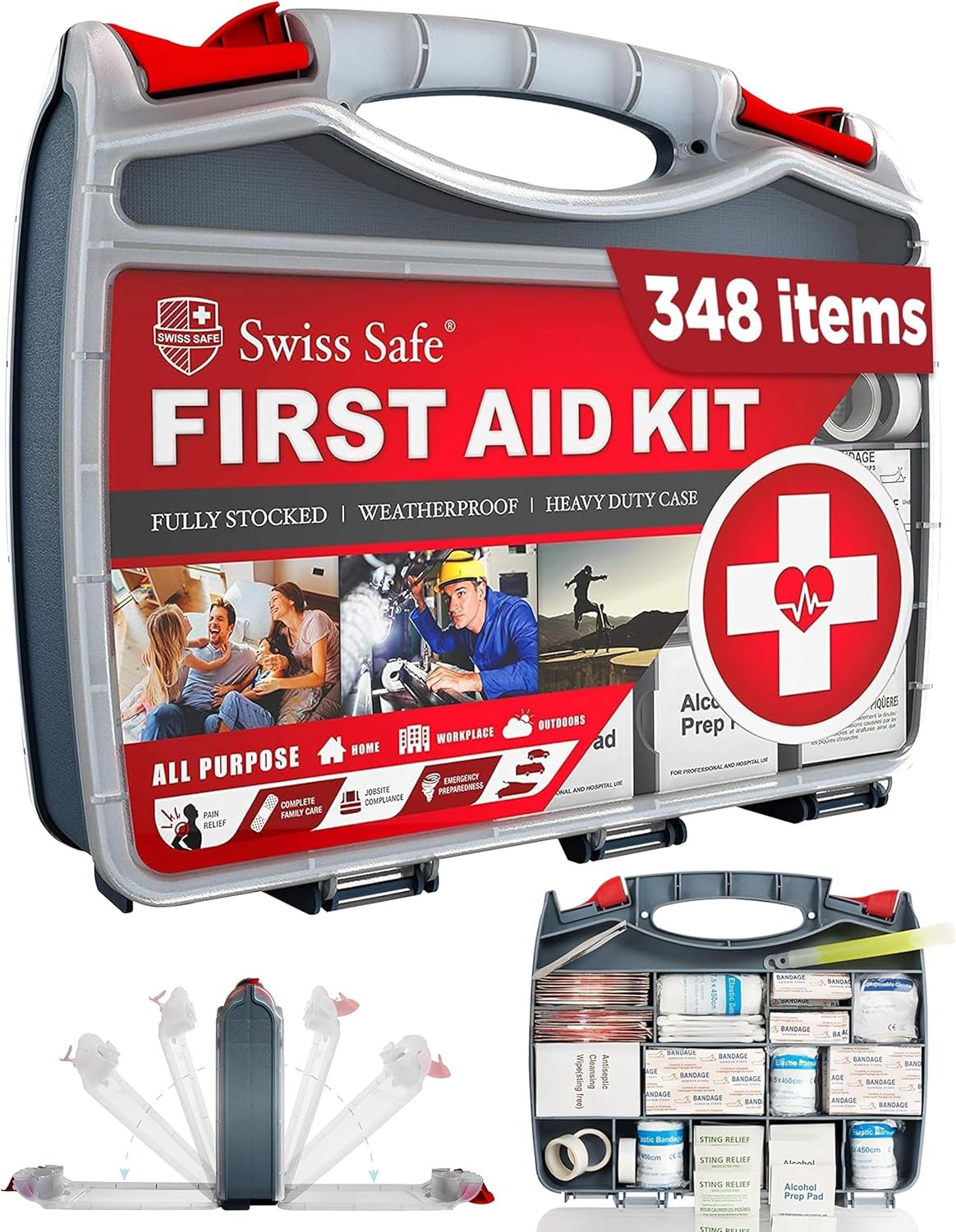 348 Piece First Aid Kit Hard Case Emergency Car Home Travel Camping