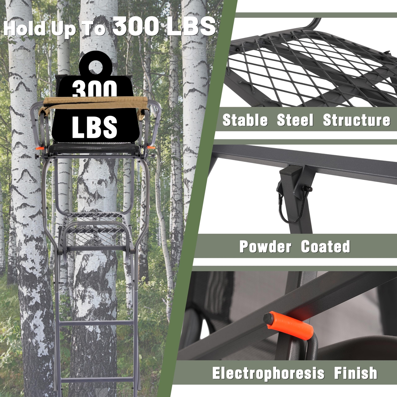 15.5' Steel Climbing Ladder Tree Stand Outdoor For Hunting&Mesh Seat Equipment