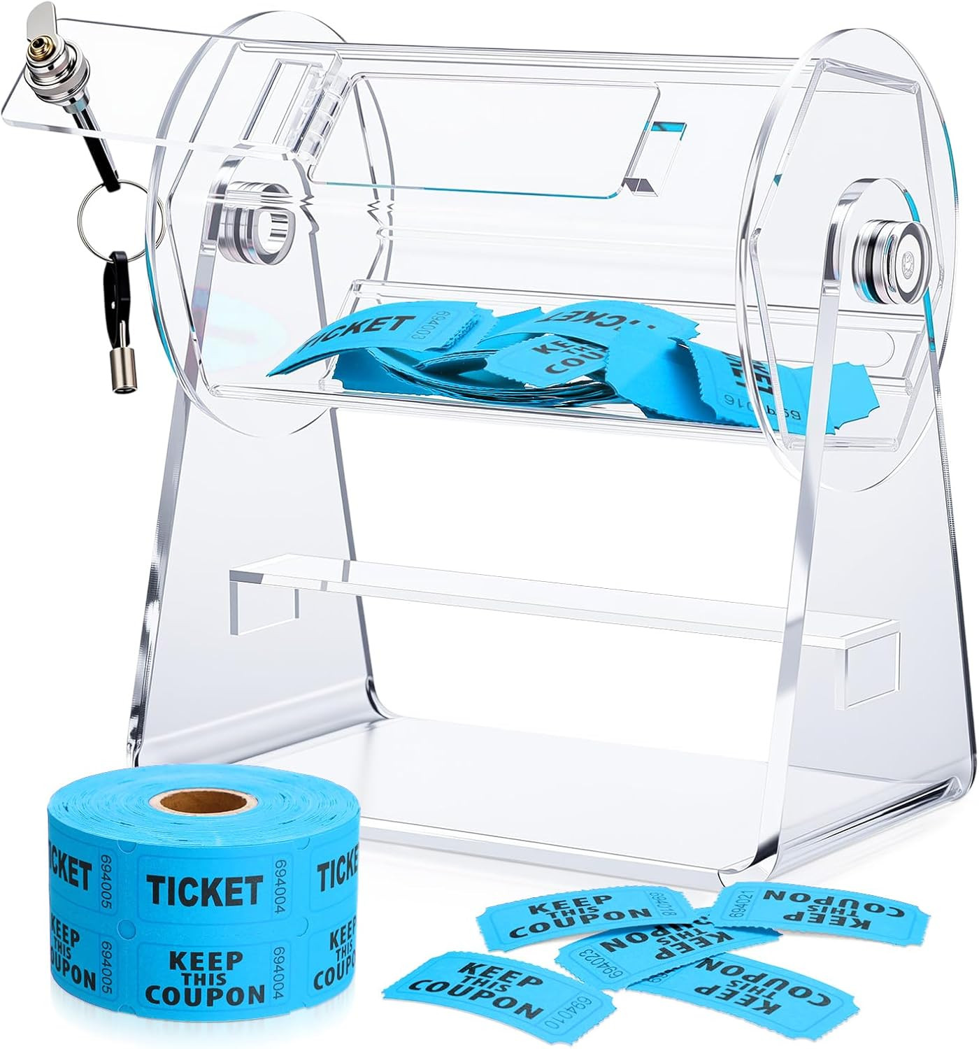 Acrylic Raffle Drum,6.69 X 3.94 X 7.09 Inch Small Clear Raffle Ticket Spinner Bo