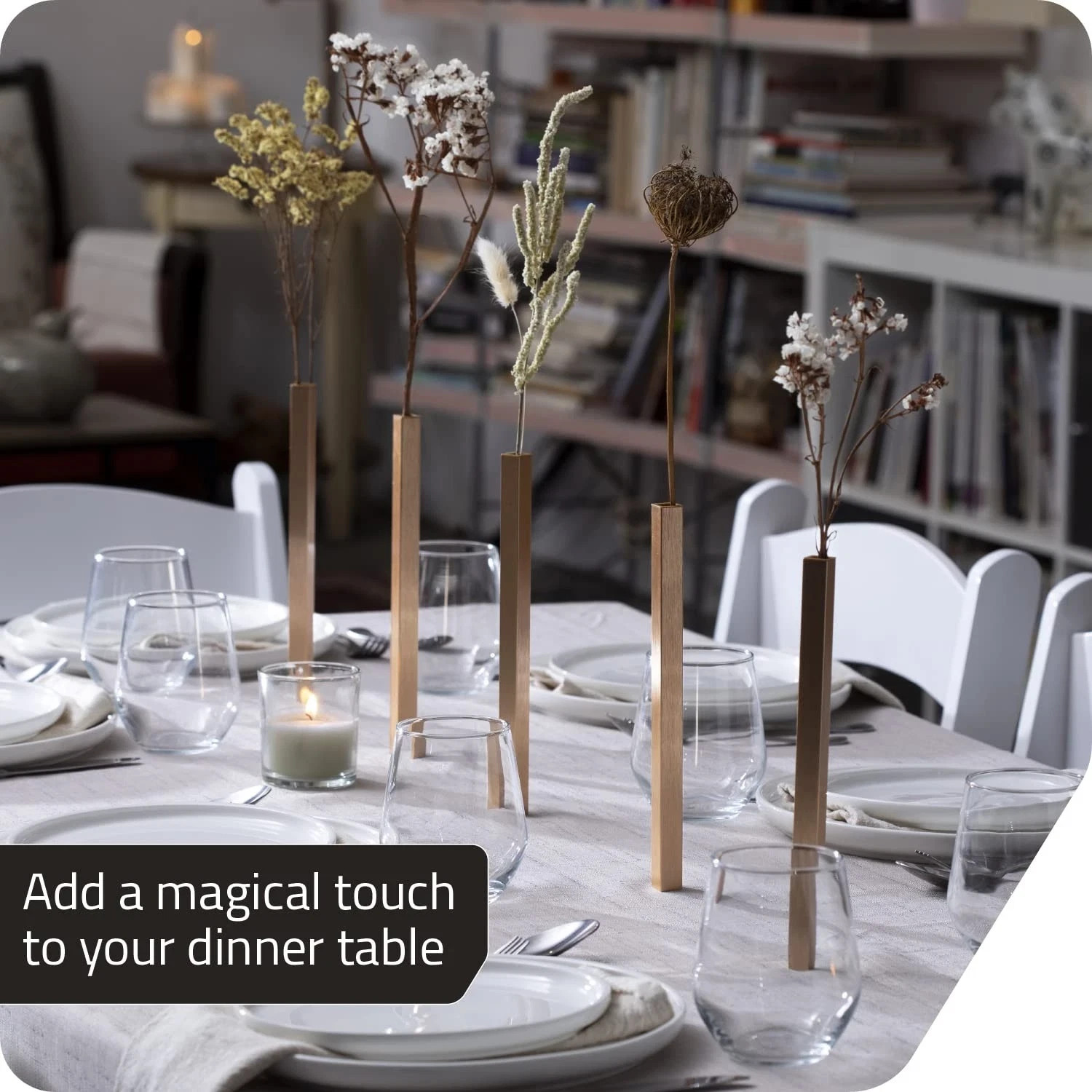 Magnetic Flower Vase - Unique and Modern Set of 5 Gold Aluminum Vases for Hom...