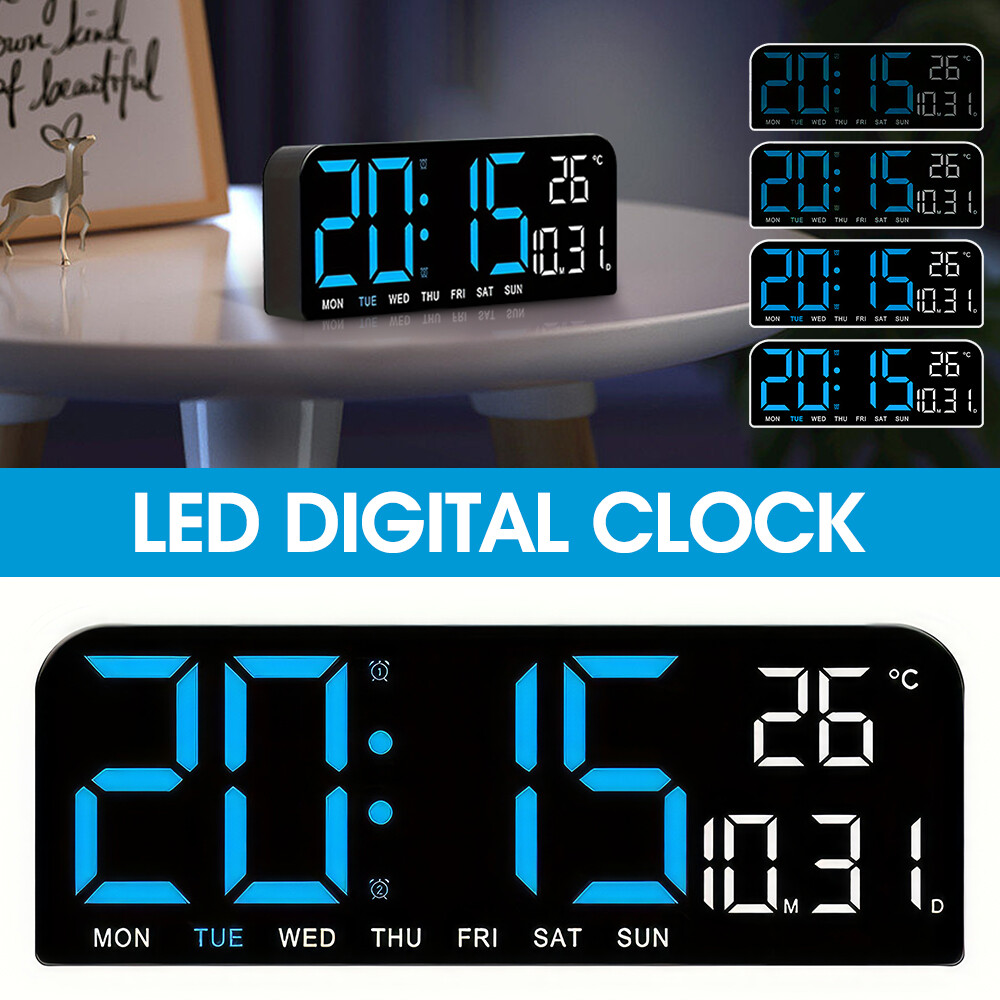10" Digital LED Desk Alarm Clock Large LCD Display Wall Clock Temperature Date