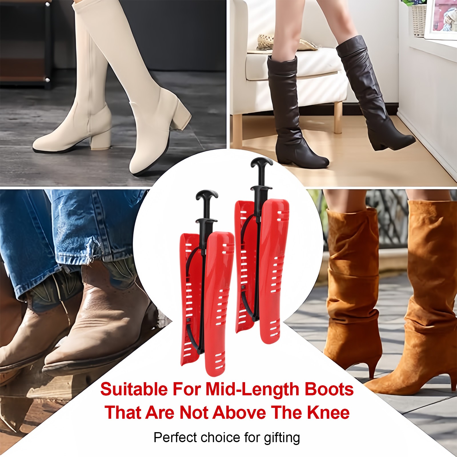 2x Adjustable Boot Shaper 12 Inch Inserts w/ Handle for Mid Calf Tall Boot Shape