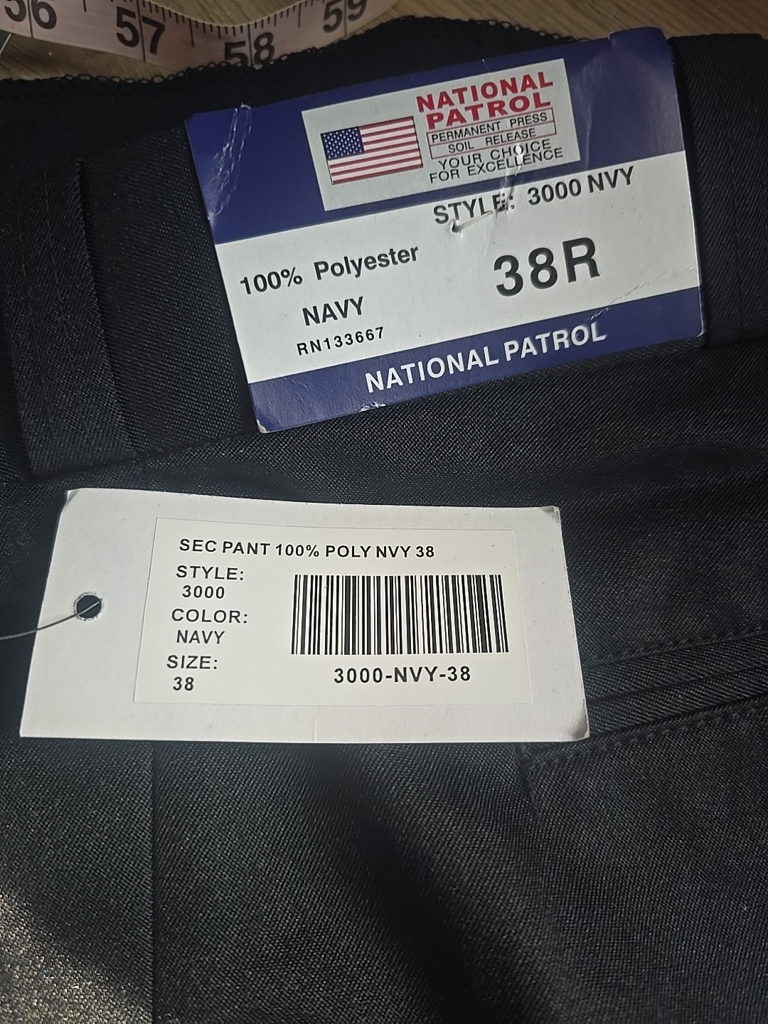 National Patrol Security Pants MENS 38 Navy Blue Polyester 3000 NVY Unhemmed