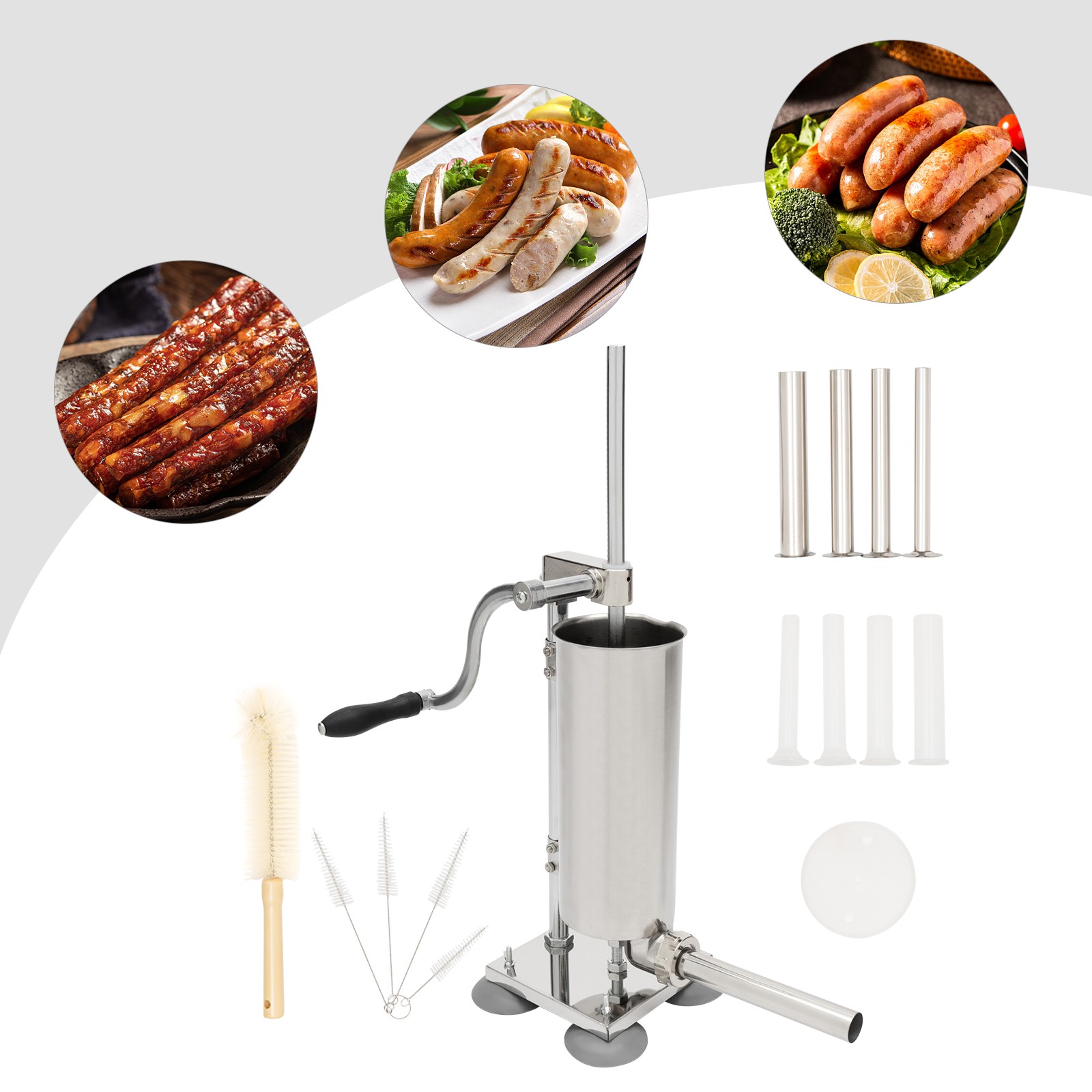Homemade 8lbs 3.5L Vertical Sausage Stuffer Meat Filler Maker With 8pcs Tubes US