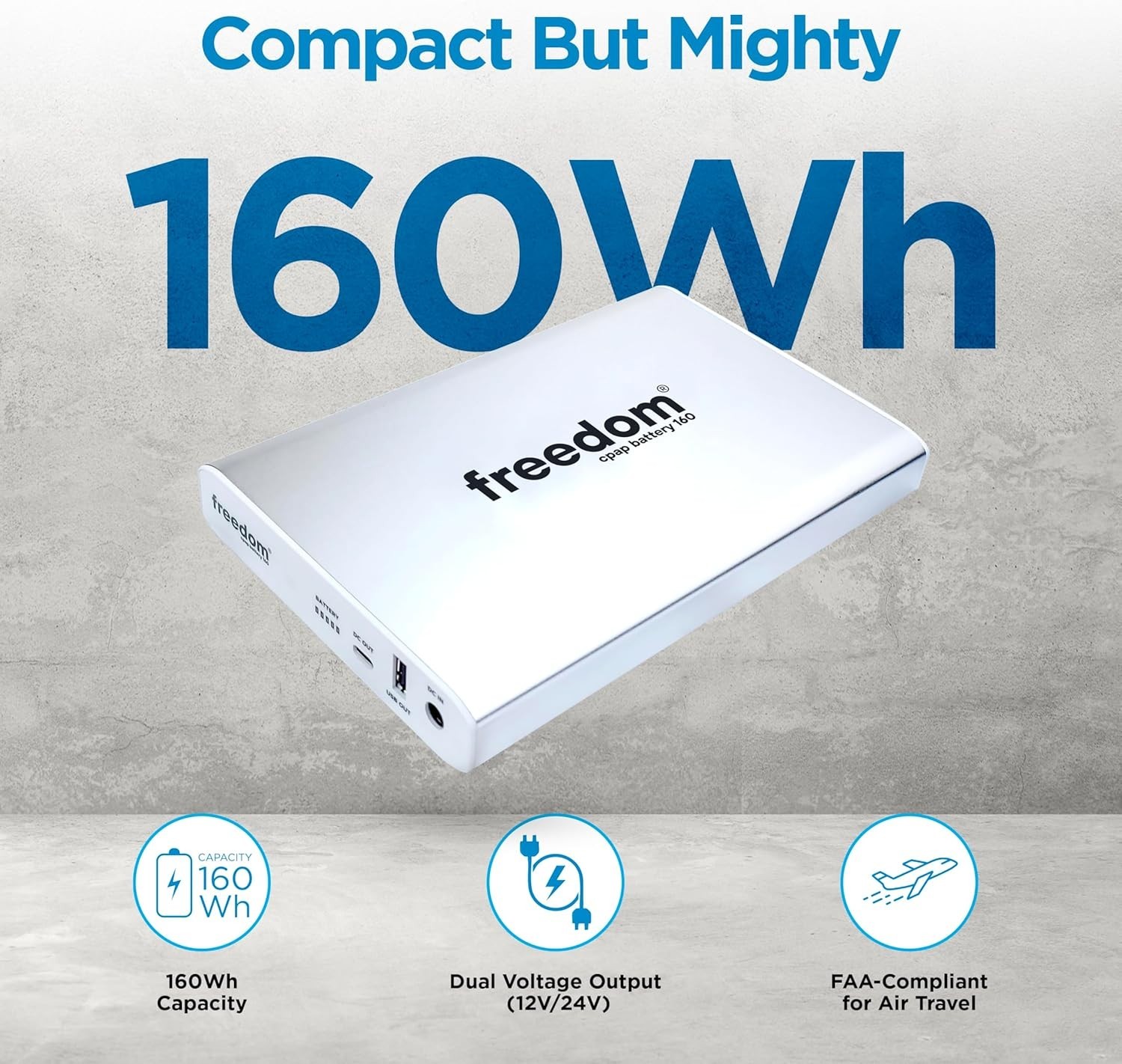 freedom CPAP Battery Backup for Travel, Camping, Outages, Air Travel 160Wh