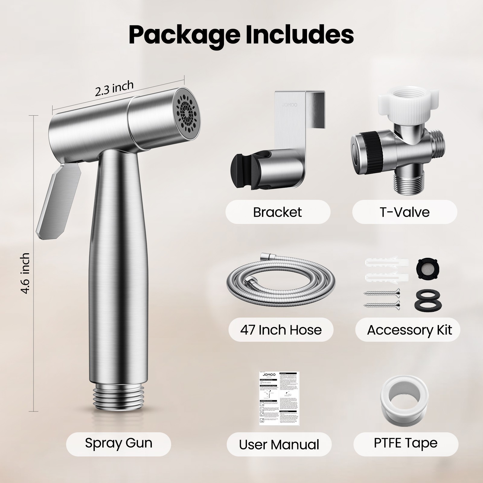 Stainless Steel Brushed Nickel Bidet Sprayer with Shattaf Adapter and Hose