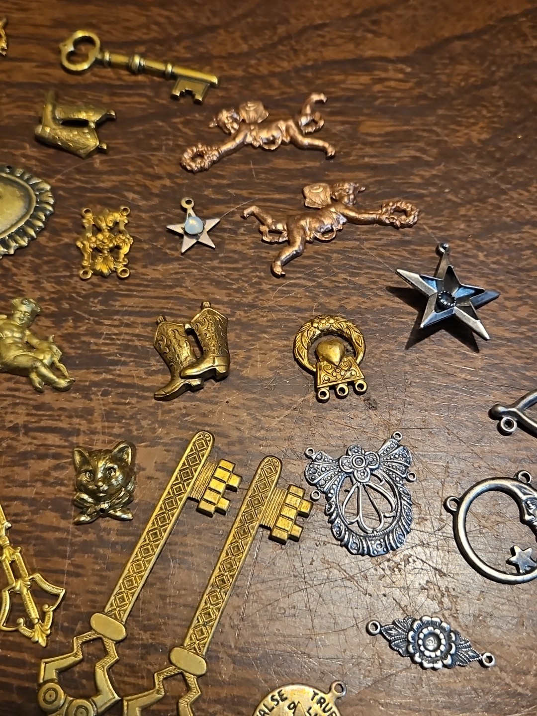 Lot Of 50 Mixed Parts Pcs France Vintage 60s Brass Stampings Findings Jewelry