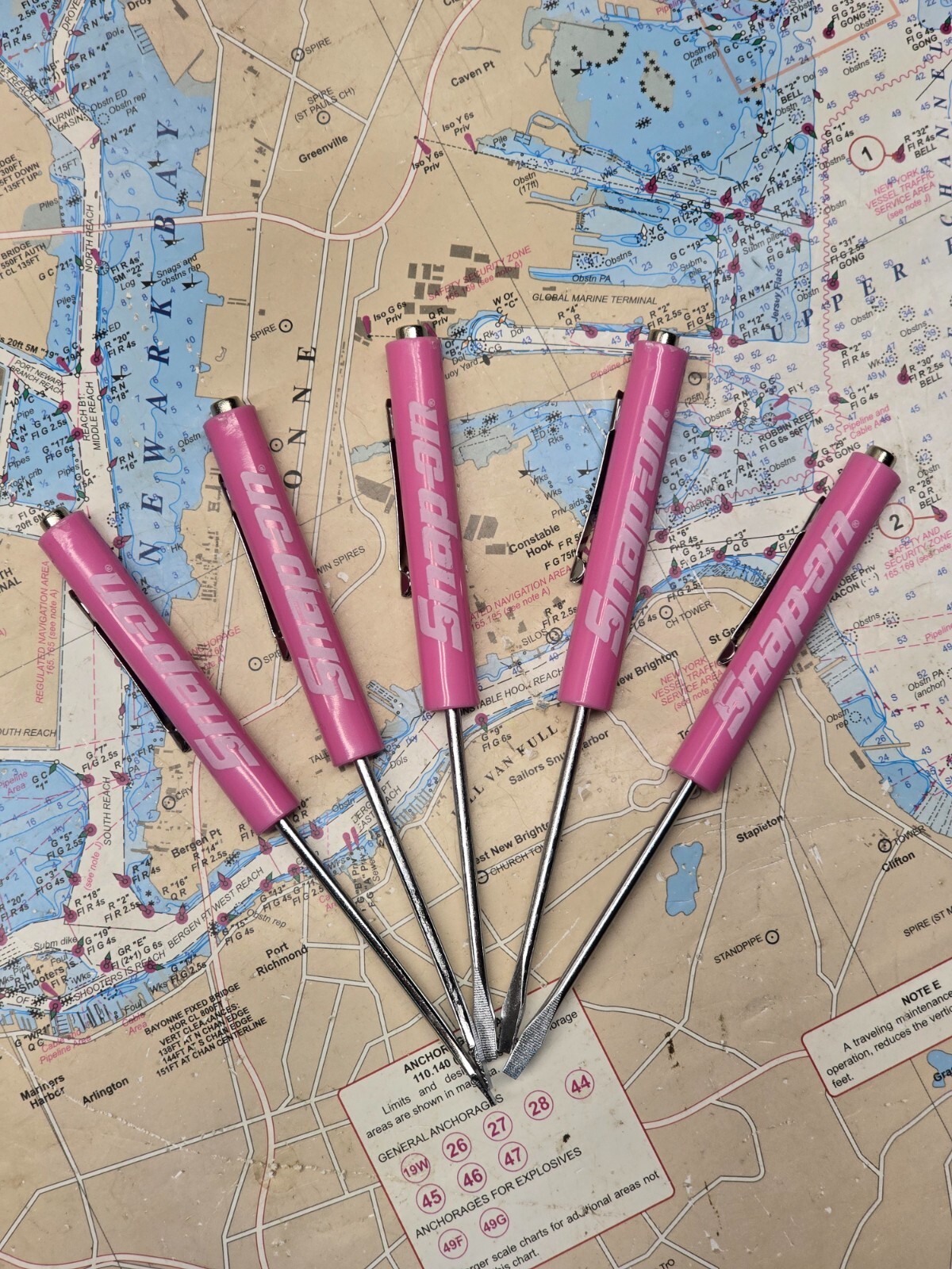 SNAP-ON TOOL POCKET SCREWDRIVER, 5 PACK IN PINK, BRAND NEW, MAGNETIC END, FLAT