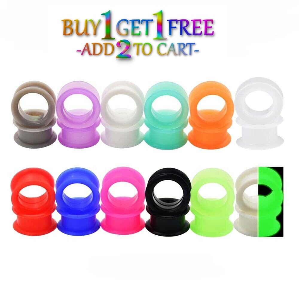Pair 8g-1" SILICONE EYELET TUNNELS Double Flare Gauges Thin Flesh Ear Plugs 3014