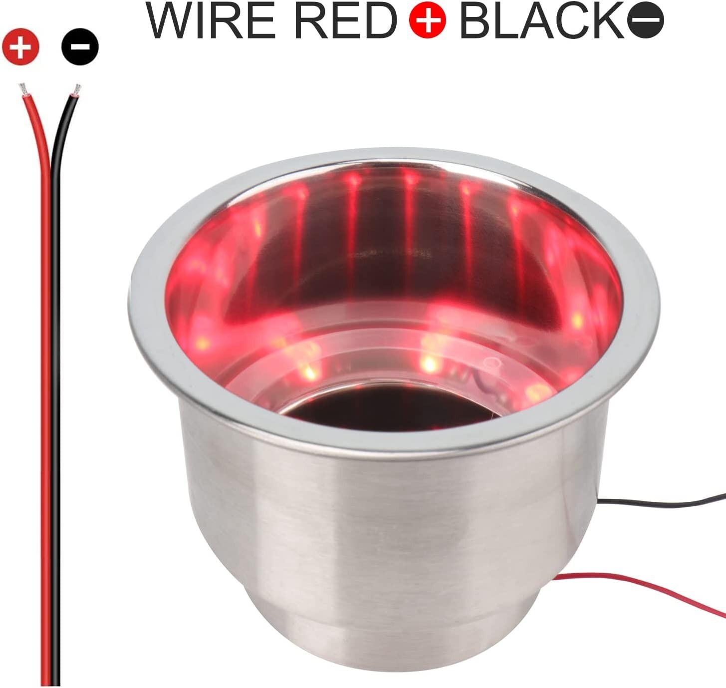 2 Pieces Stainless Steel Cup Drink Holder 12V Red LED Light Built-in for Boat/RV