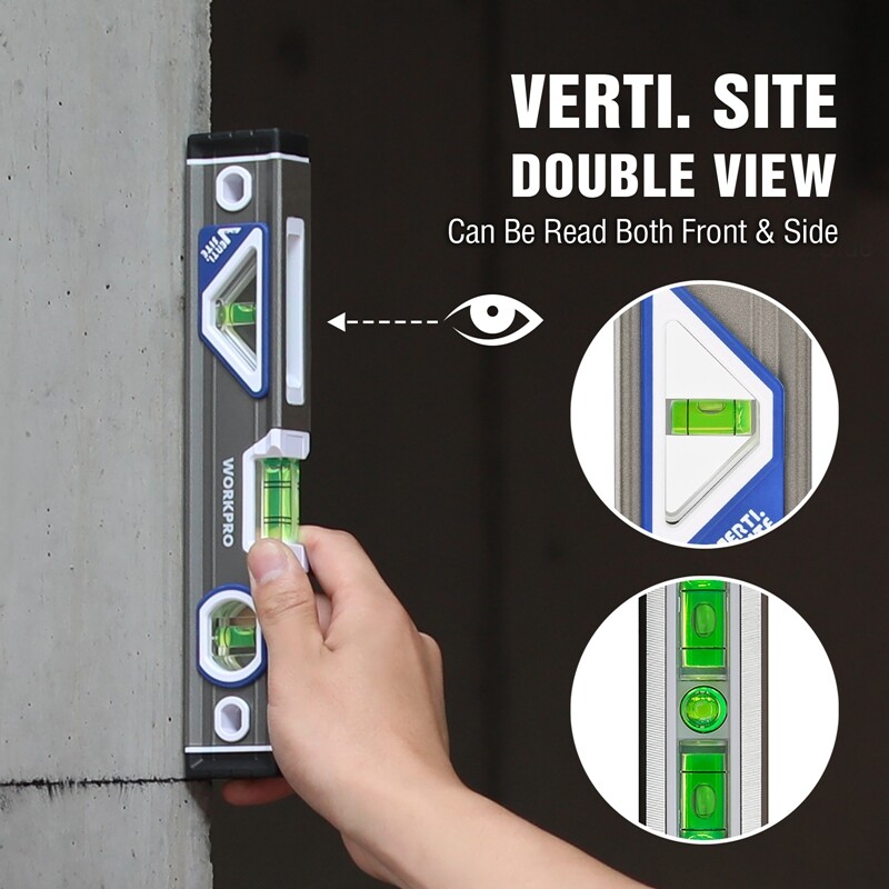 WORKPRO 10" Torpedo Level Aluminum Alloy Leveler Tool 3 Bubble Vials Verti. Site