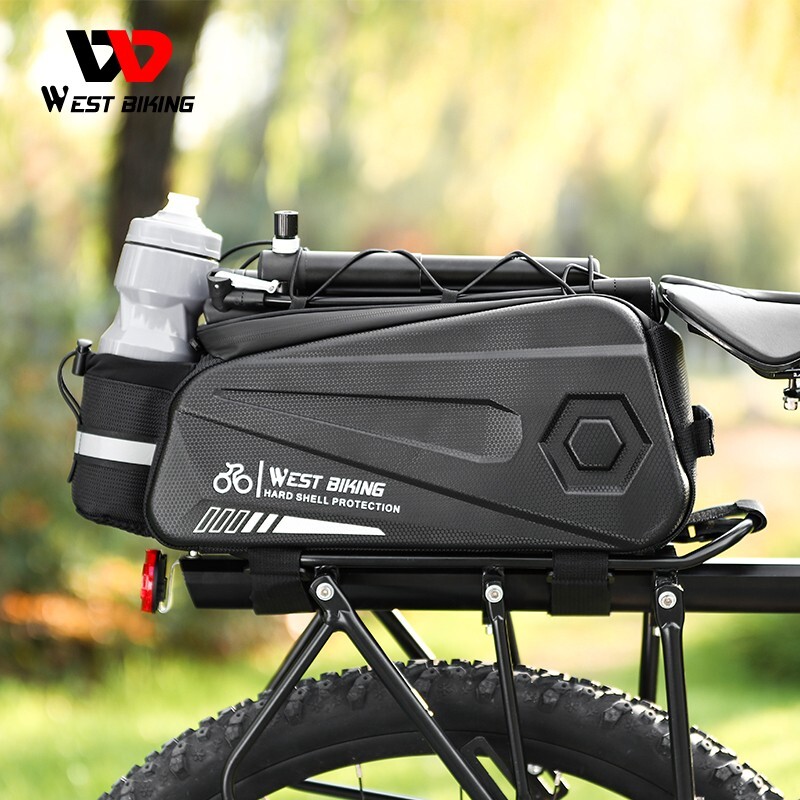 WEST BIKING Waterproof Bike Hard Shell Trunk Bag Bicycle Rear Rack Pack Bag 8.6L