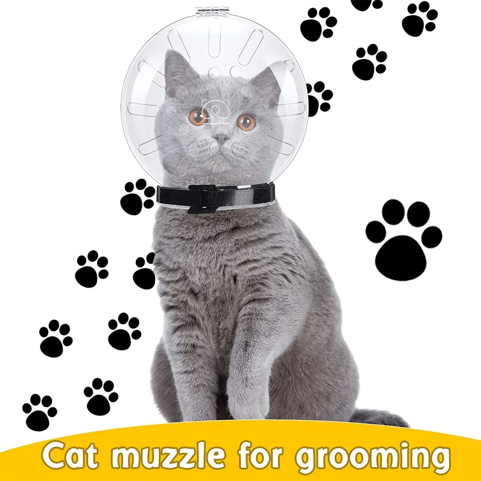 🔥Cat Muzzle for Grooming Adjustable Hood Transparent Cat Helmet AntiBite Muzzle