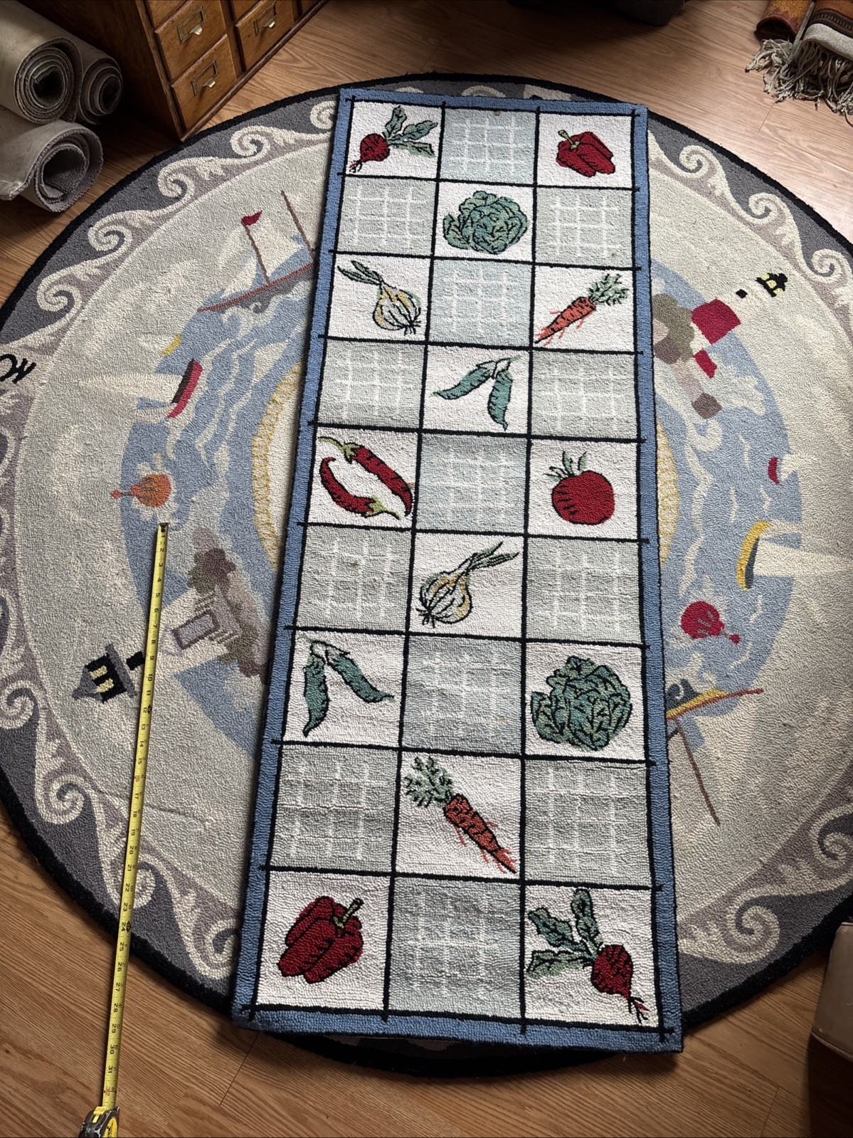 Claire Murray * Vegetables Garden RUNNER * 100% Wool Hand-made Rug 24x65