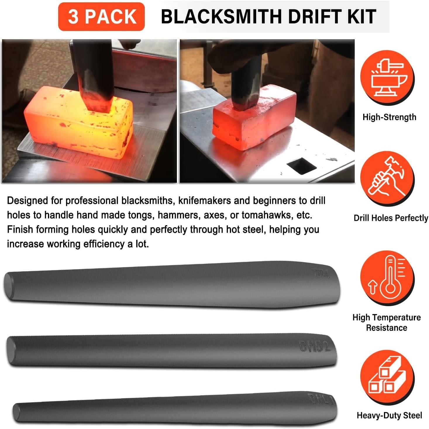 Blacksmith Drift Kit Hammer Eye Drift Tools Tool Set for Tomahawk Axe Forging