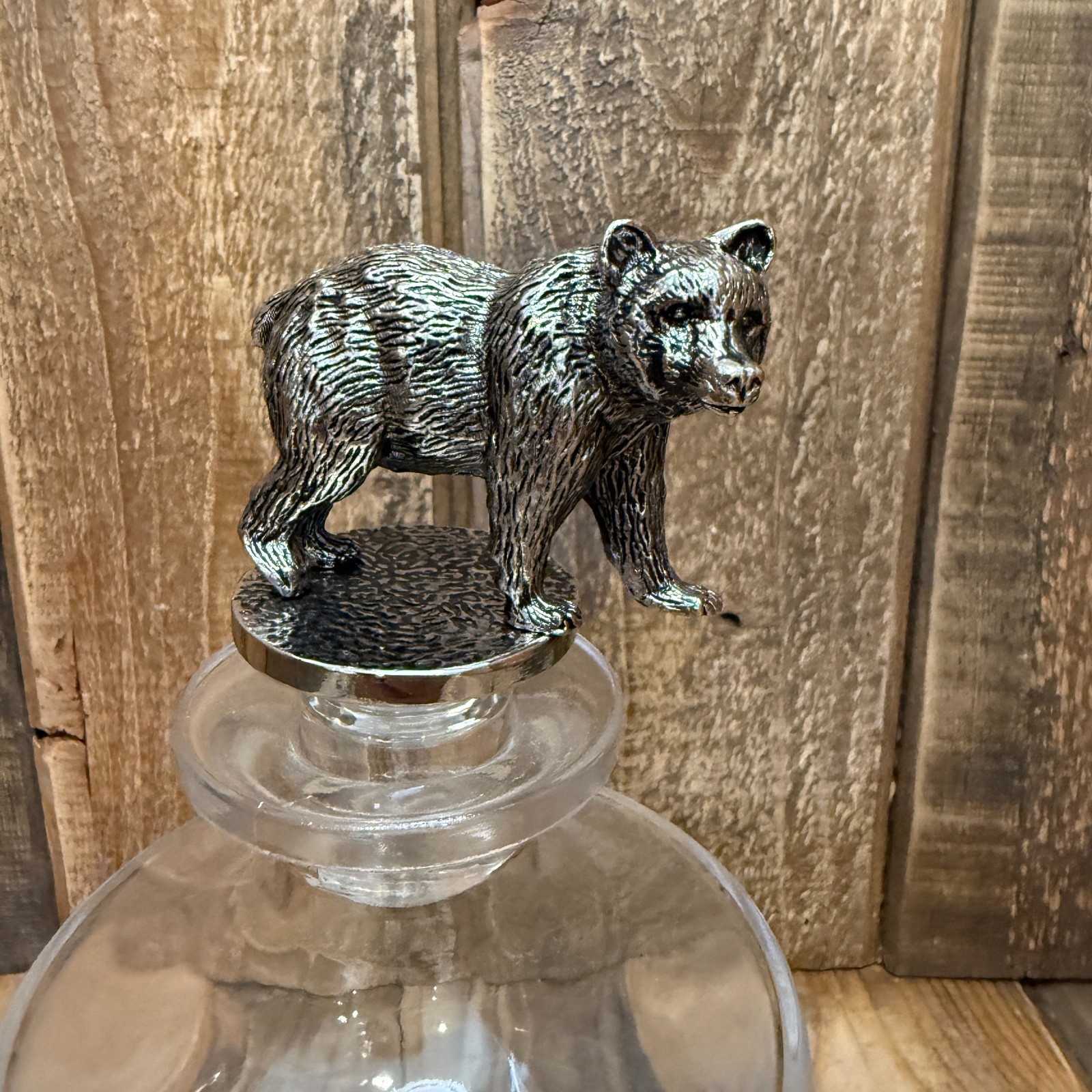 POTTERY BARN Fantastical Forest Glass Decanter 4.5" X 10" ~ BEAR, FOX, QUAIL