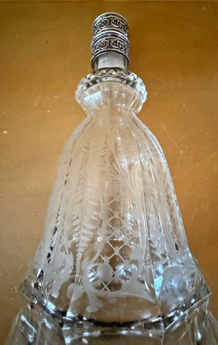 Antique German 925 Sterling Silver Cut Glass Decanter