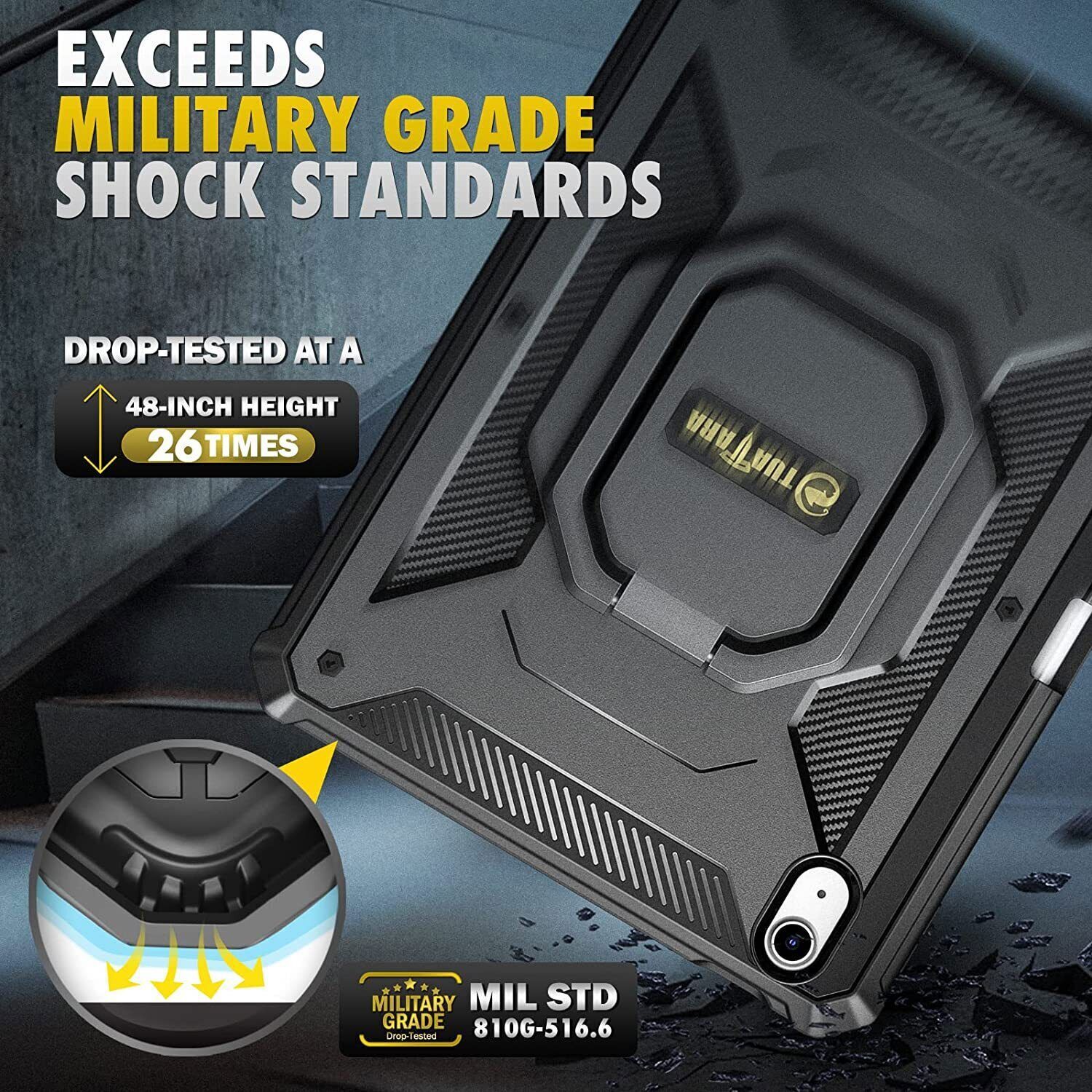 Shockproof Case for iPad 10th Gen 10.9" (2022) Rotating Grip Stand Rugged Cover