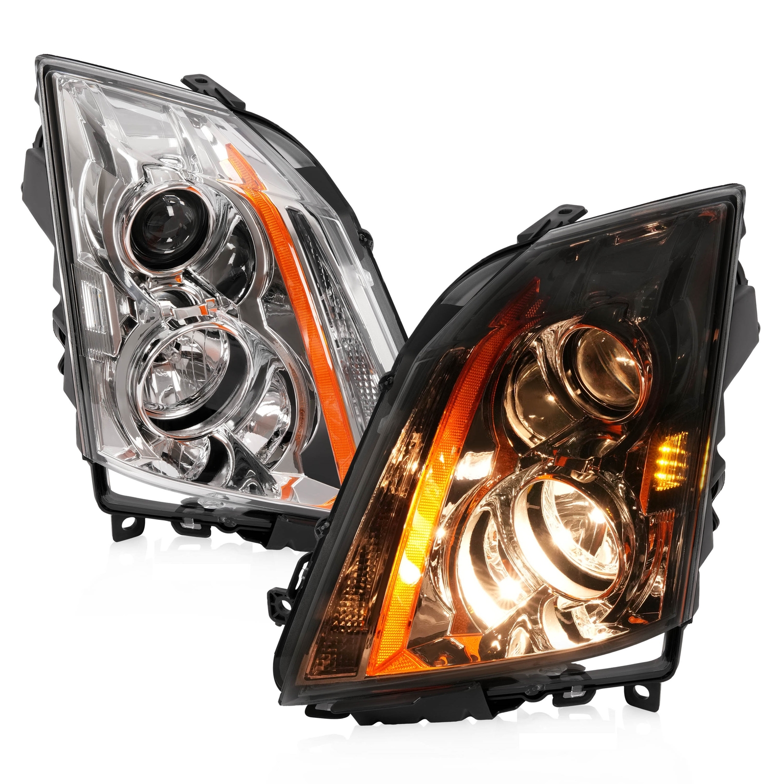 HECASA Halogen Pair Headlight For Cadillac CTS 08-15 Left and Right With Bulbs