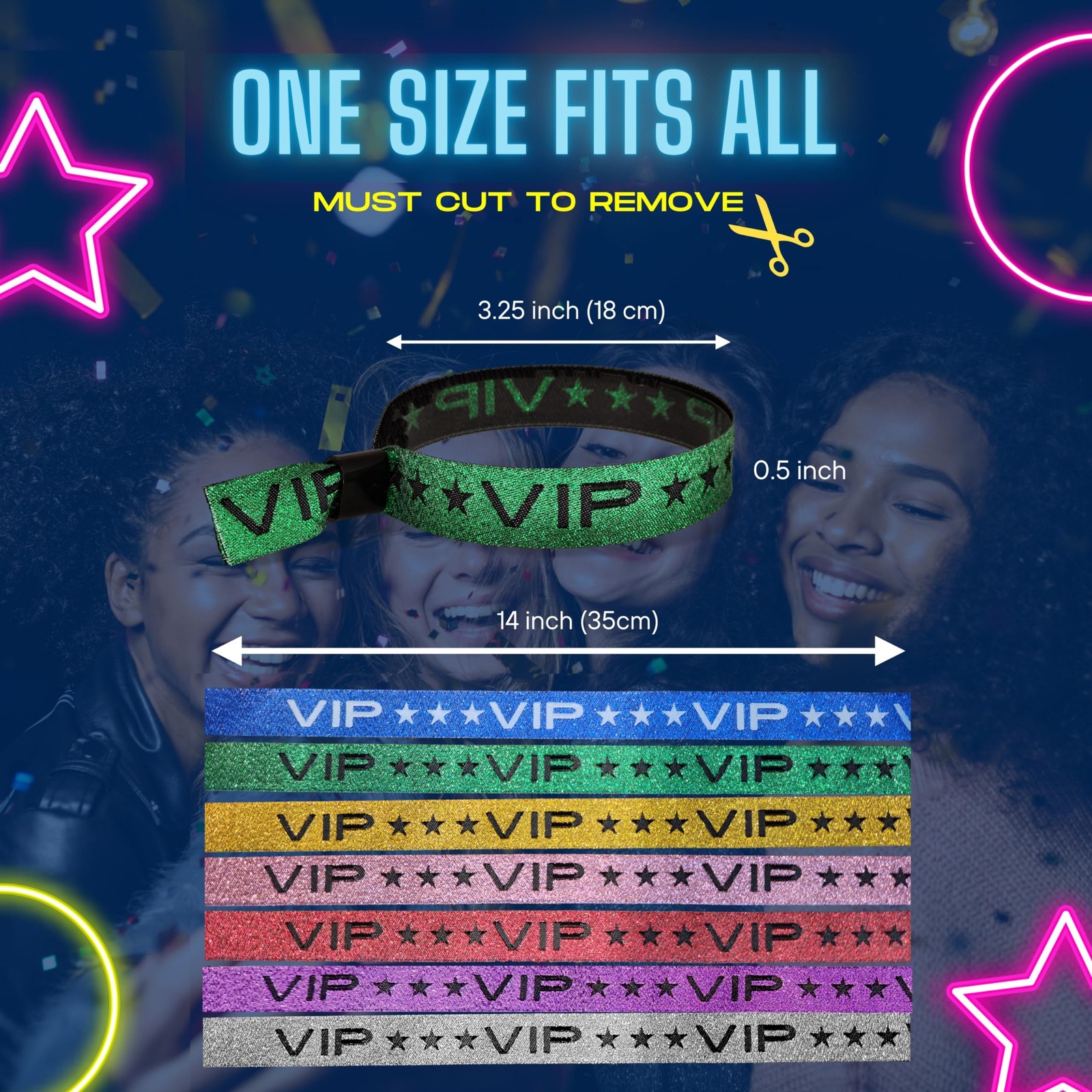 100 Pack Green Glitter VIP Party Wristbands with Secure Locking Clip. Must Ha...