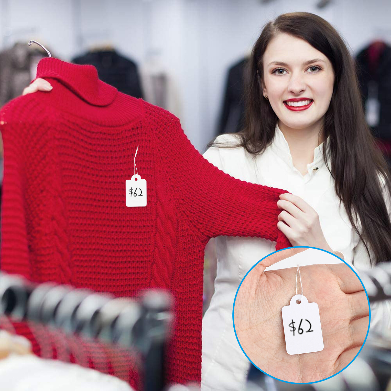 Garage Sale Price Tags Size #5 Blank White Merchandise Hang String Strung New