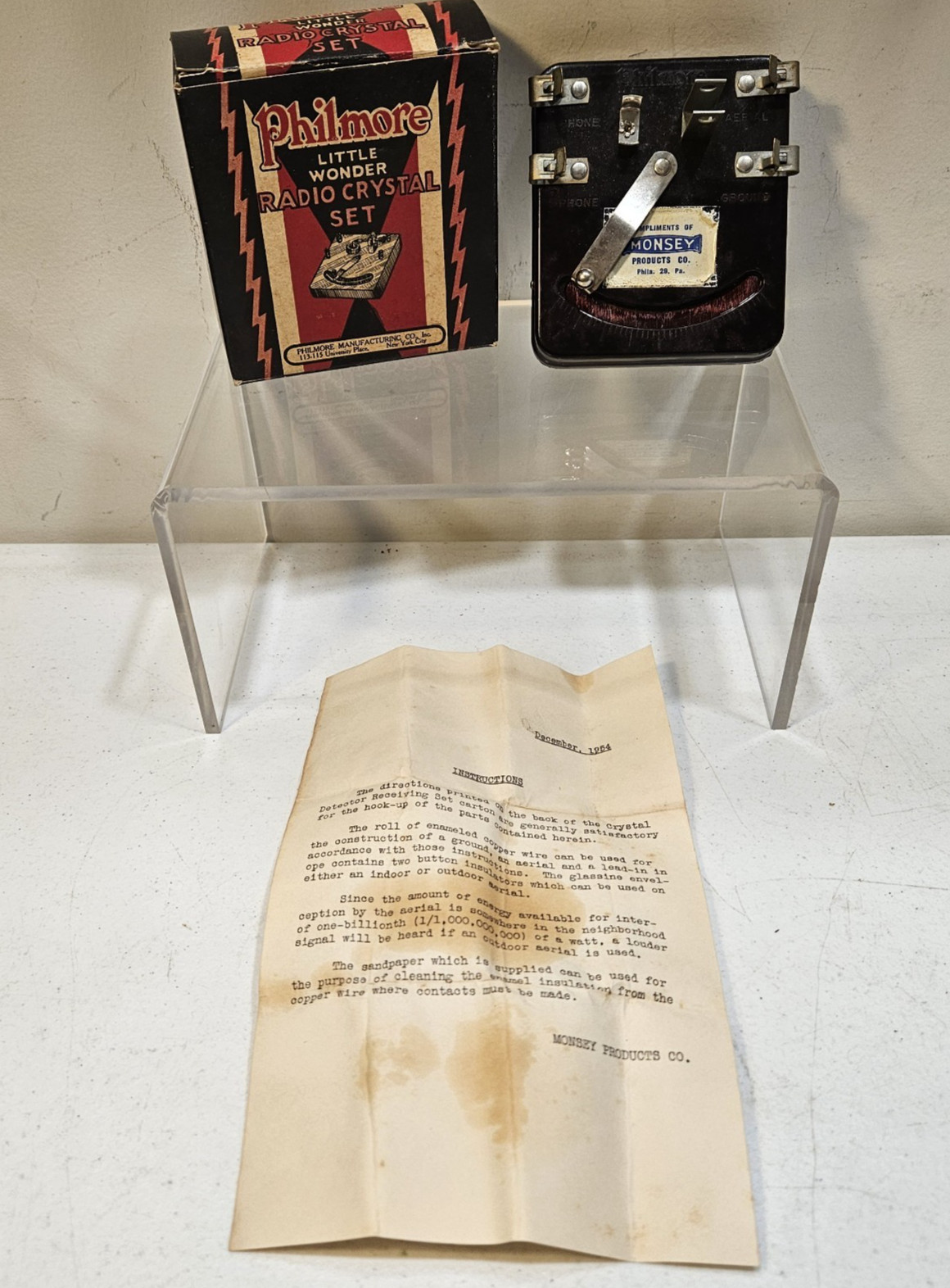 Philmore Little Wonder Radio Crystal Set #700 w/ Box and Instructions