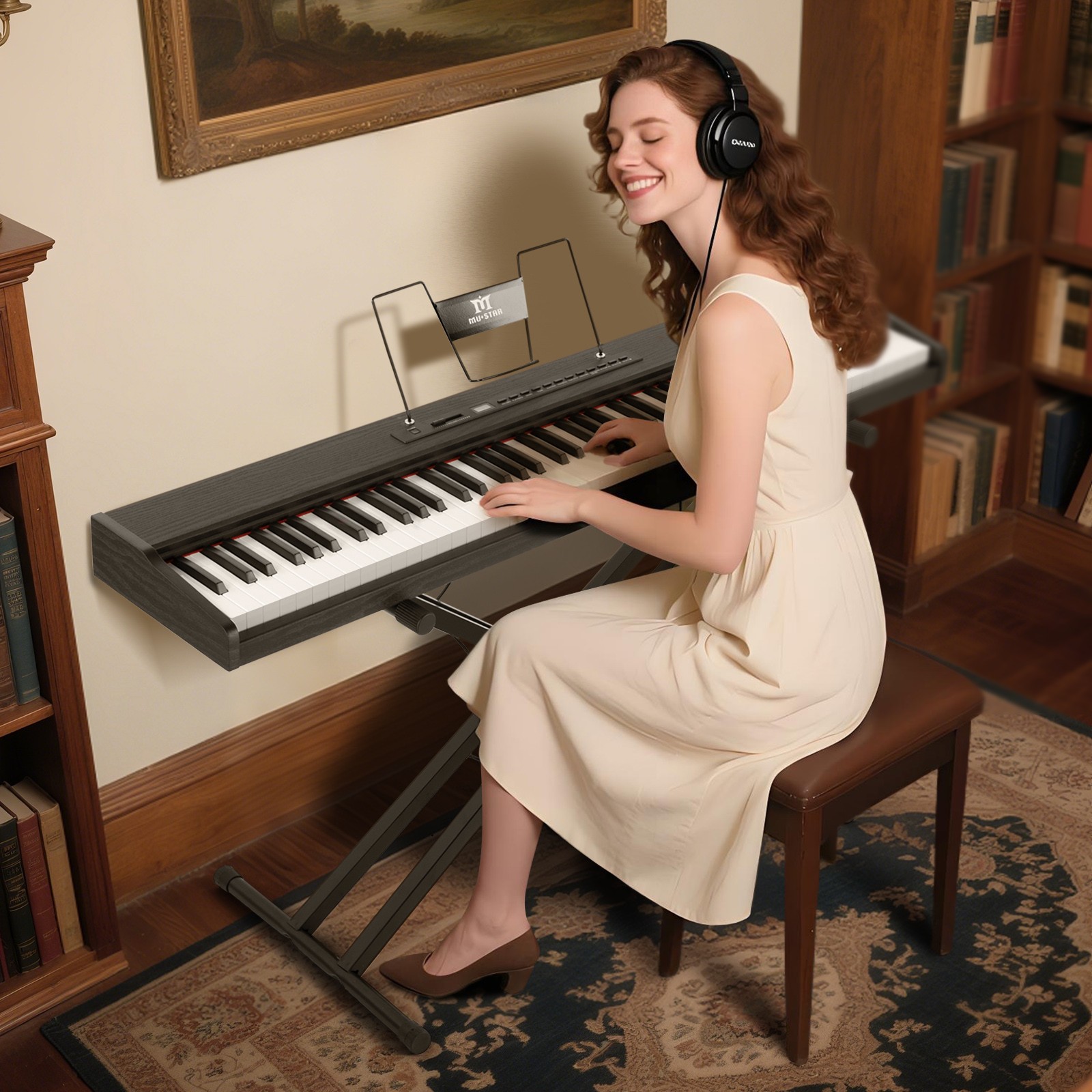 MUSTAR Black 88-Keys Full Size Semi-Weighted Digital Piano Keyboards with Pedal