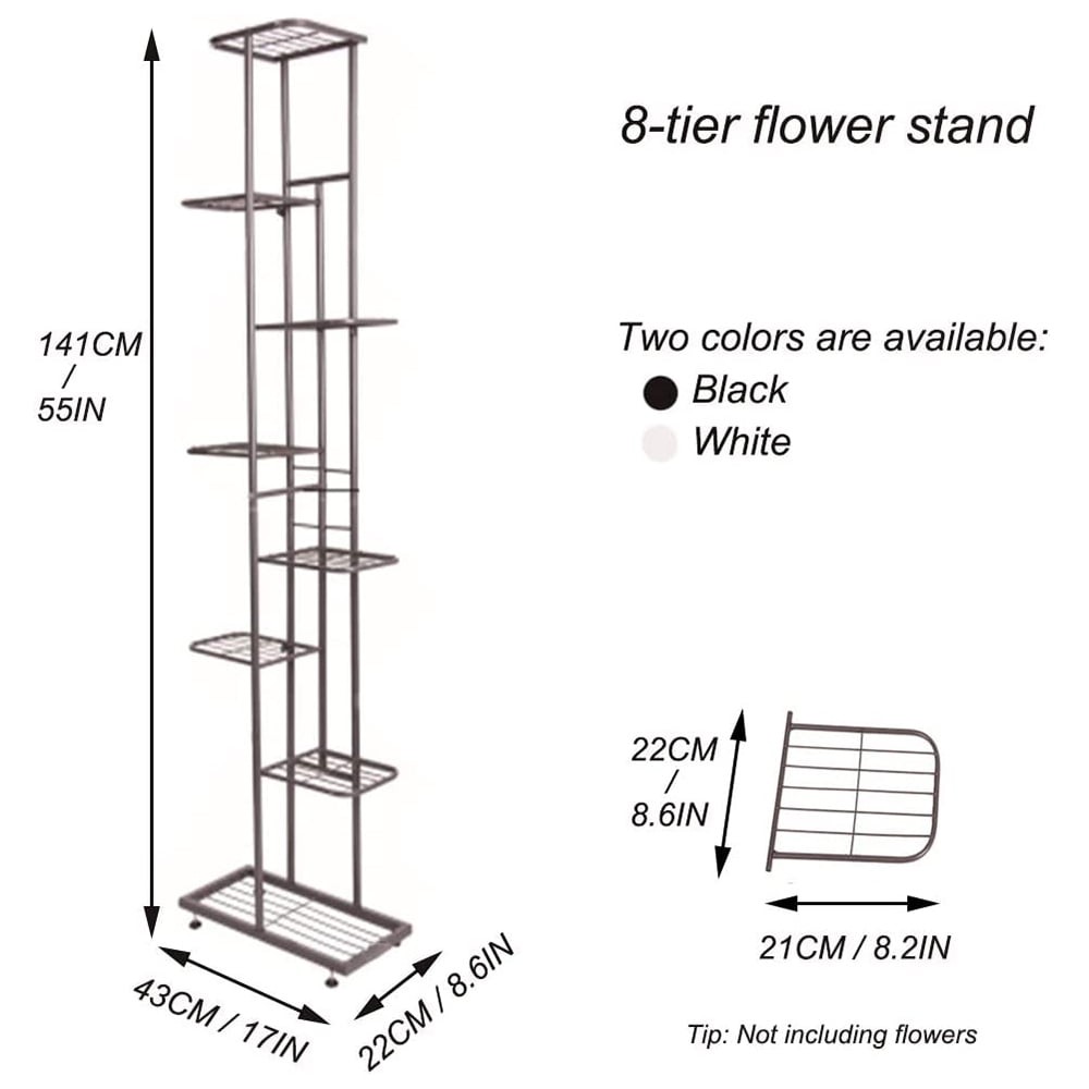 Indoor Outdoor Garden Plant Stand 8 Tier Metal Shelves Black Space Saver