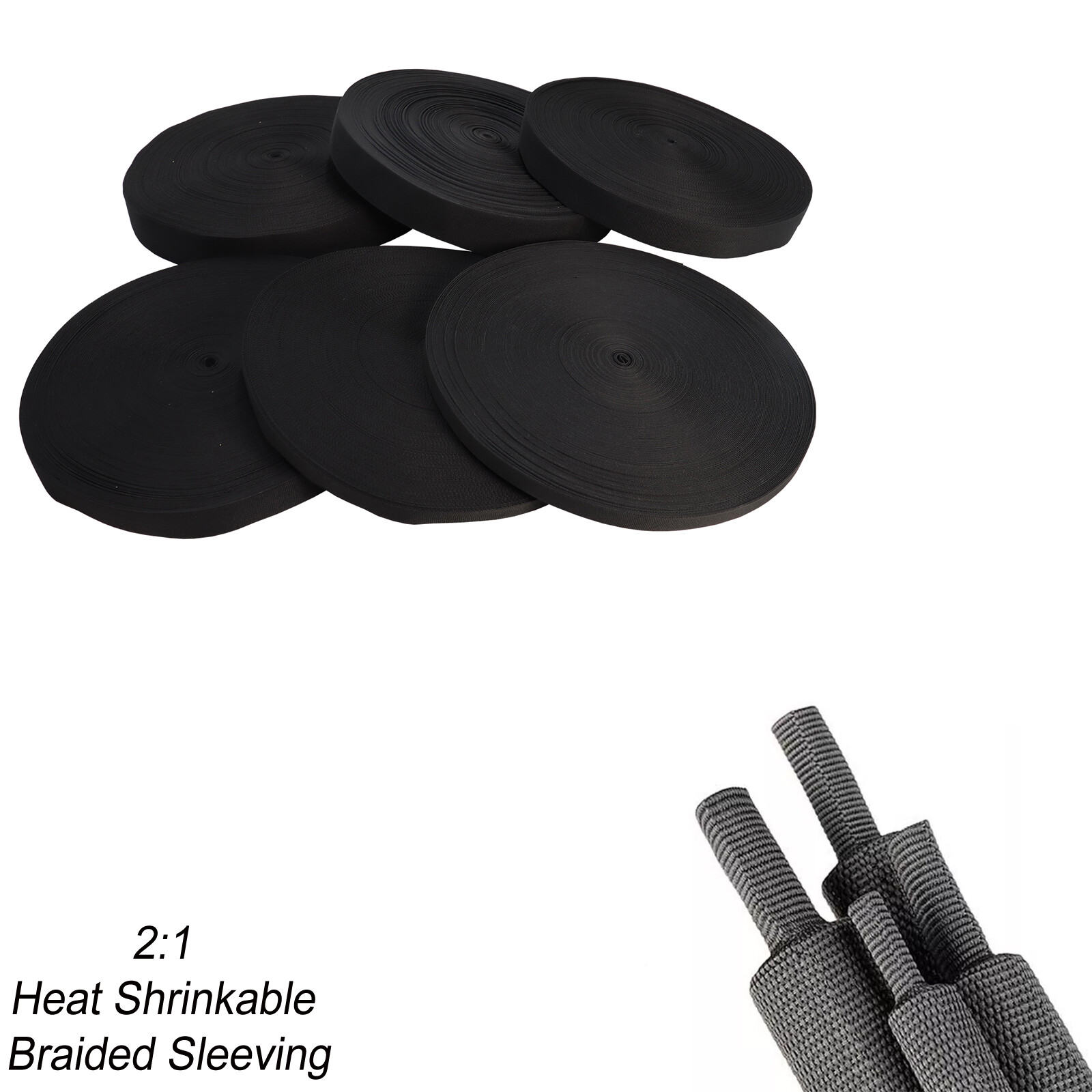 Black 2:1 Ratio Automotive Heat Shrink Braided Sleeve Wear-Resistant 14&32Feet