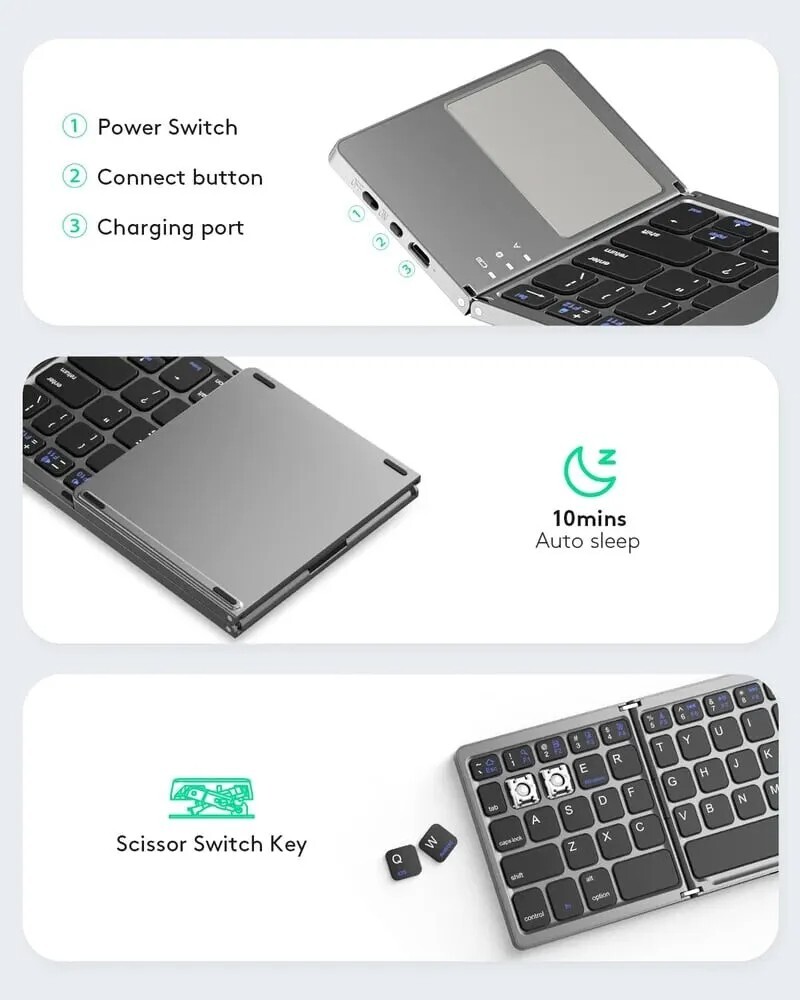 Mini Folding Wireless Bluetooth Keyboard With Touchpad for Laptop Tablet Phone