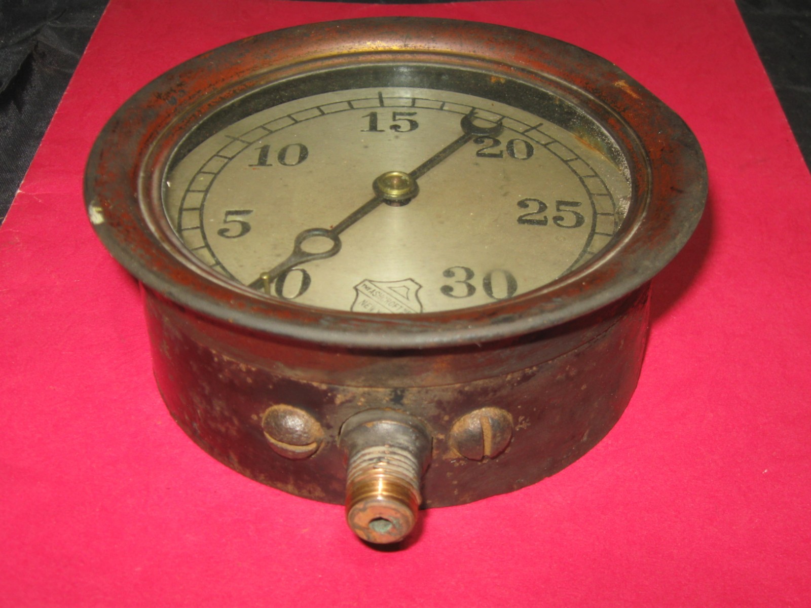 Antique Ashcroft Mfg Co Brass Steam 30 PSI Gauge Boiler Engine GREAT STEAMPUNK