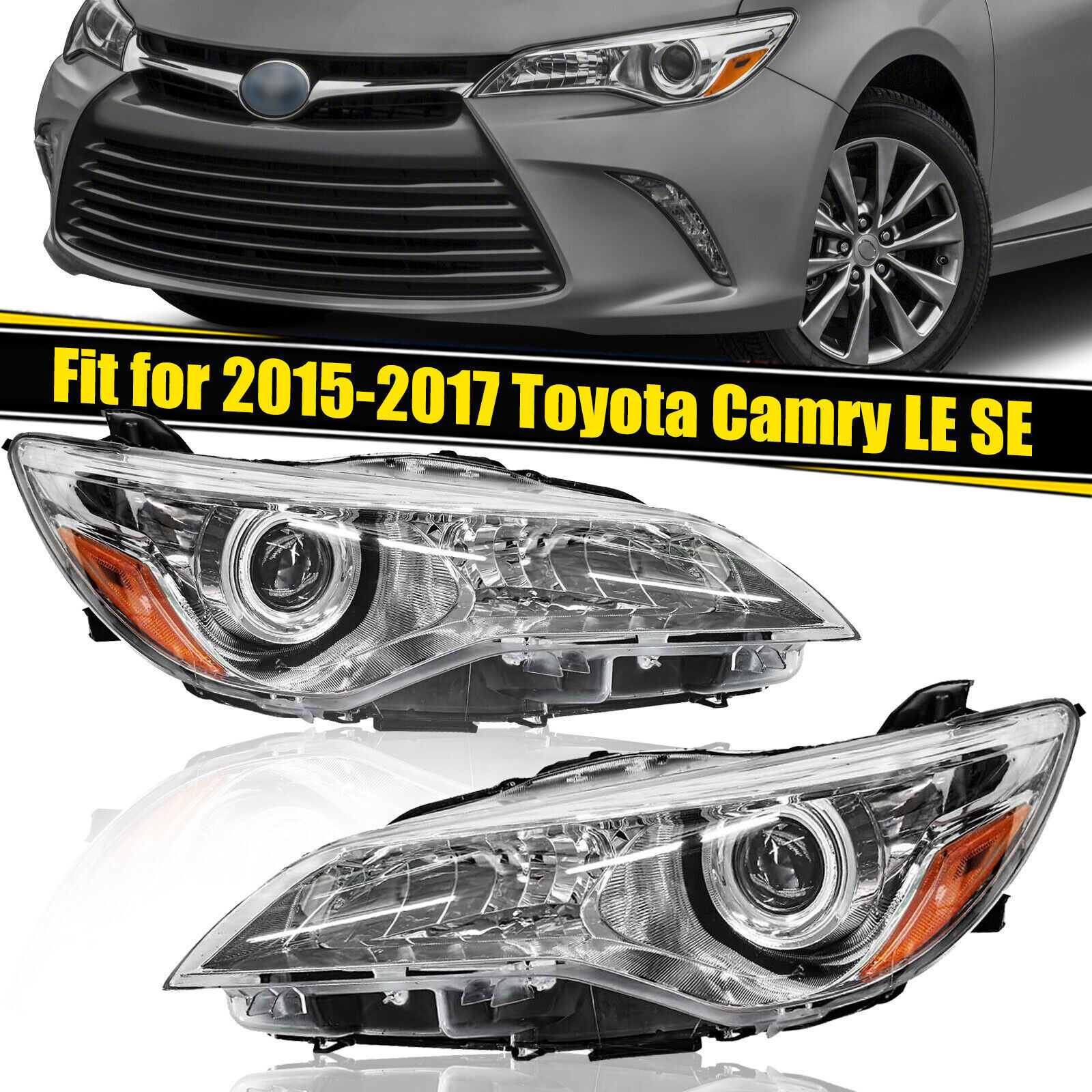 Headlights For 2015 2016 2017 Toyota Camry LE SE XLE XSE Projector Headlamp Pair