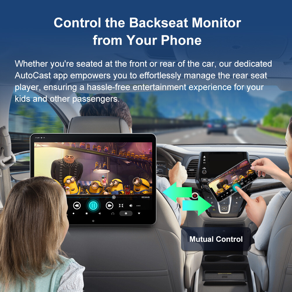 14" Android 64GB QHD Screen Car TV Backseat Headrest Monitor 4K WiFi +Headphones