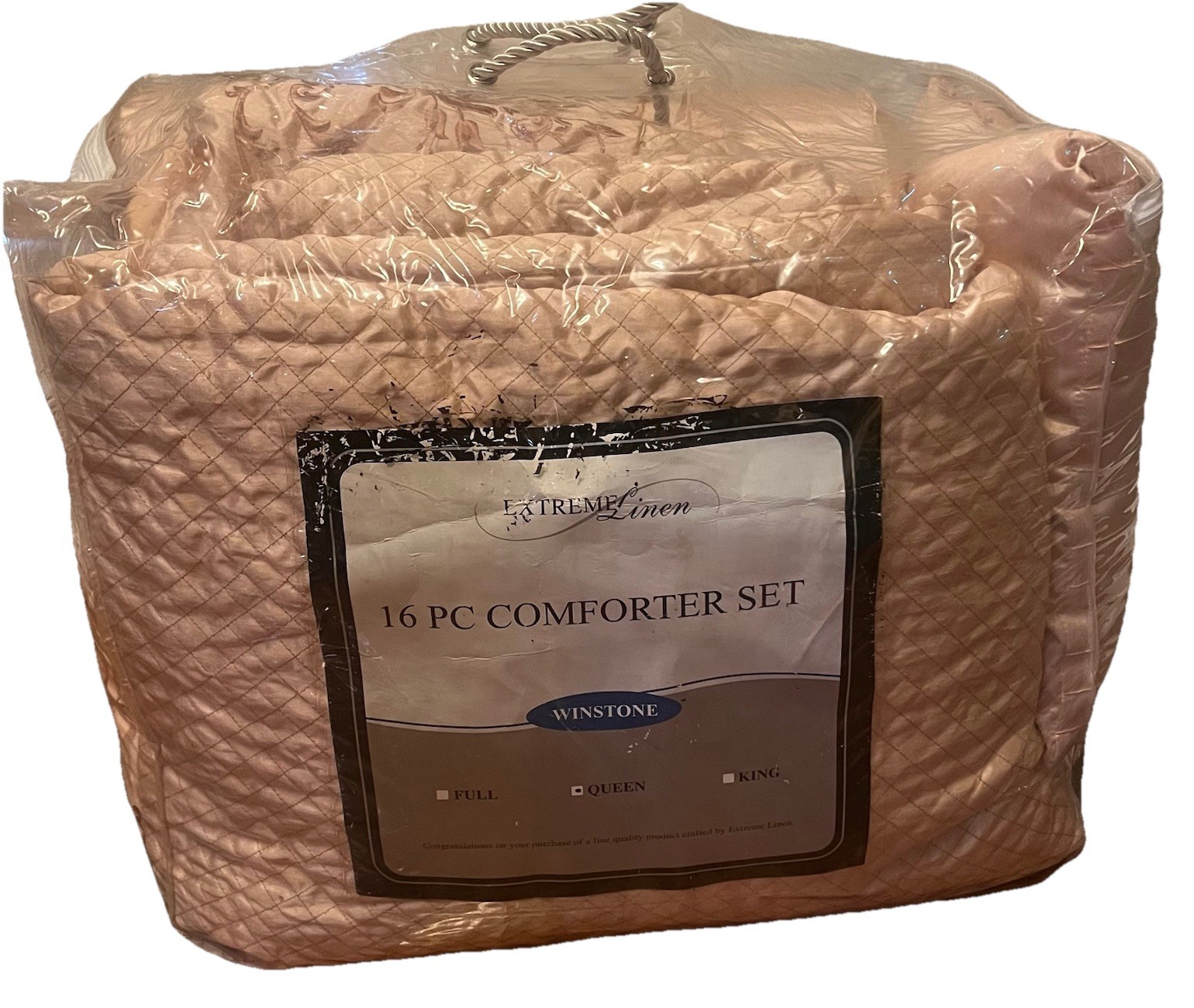 Winstone 10 Piece Luxury Comforter Queen Bed Set Satin Champagne, Peach Scroll