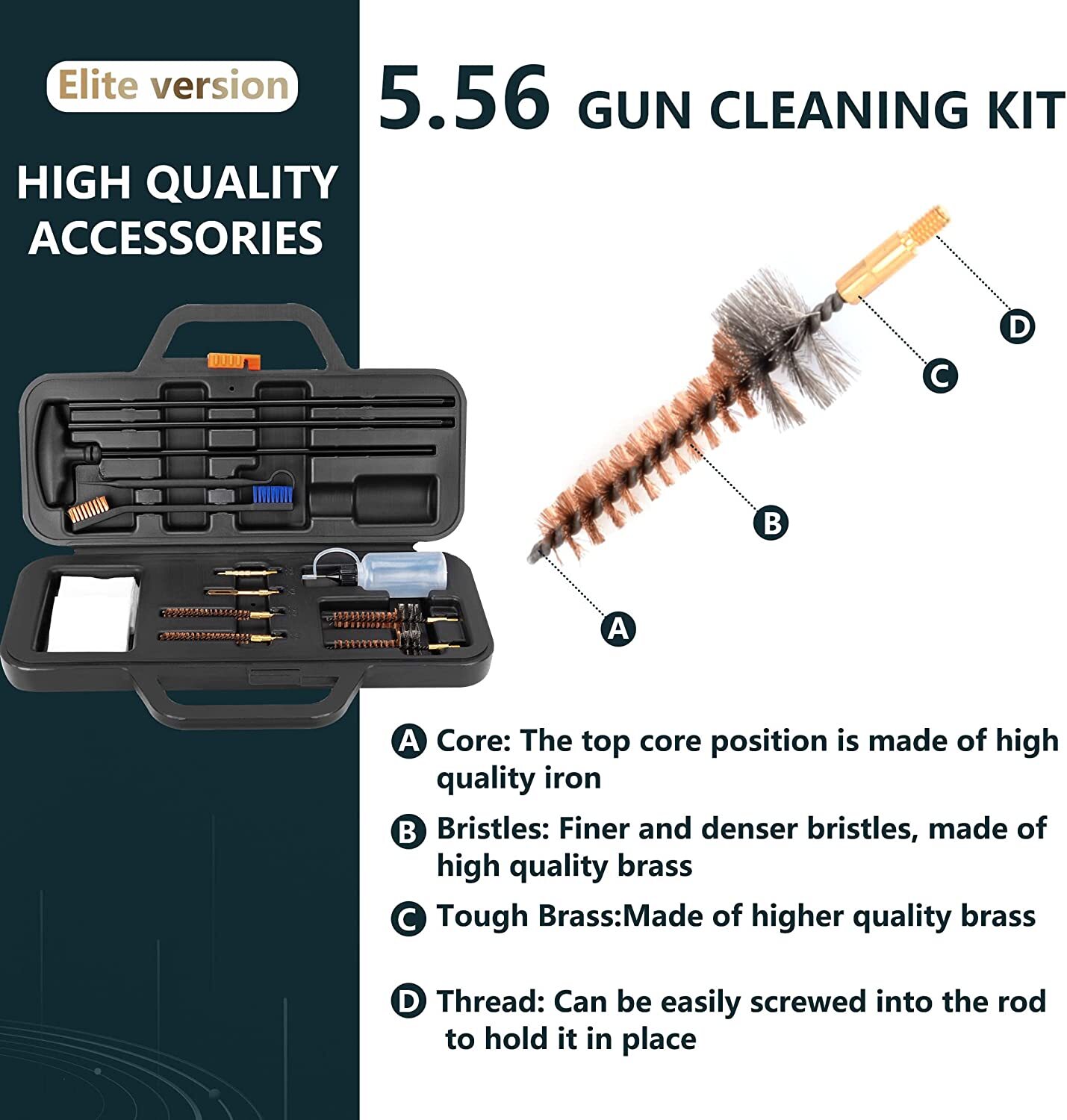 Elite Version for 5.56 Cleaning Kit .22 Rifle Gun Cleaning Kit with Bore Chamber