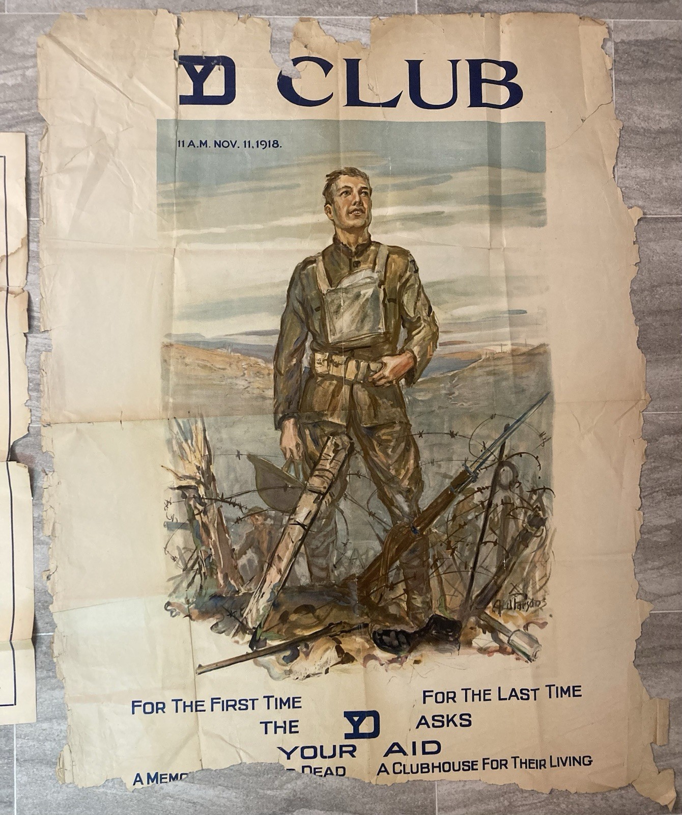 ORIGINAL WW1 Era UNITED STATES POSTER LOT OF 2 26 YANKEE DIVISION CLUB 40”x30