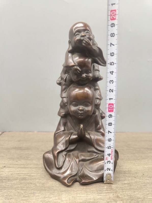 7.6" Antique Old Chinese Buddhism Bronze Temple Monk Buddhist Monk Buddha Statue