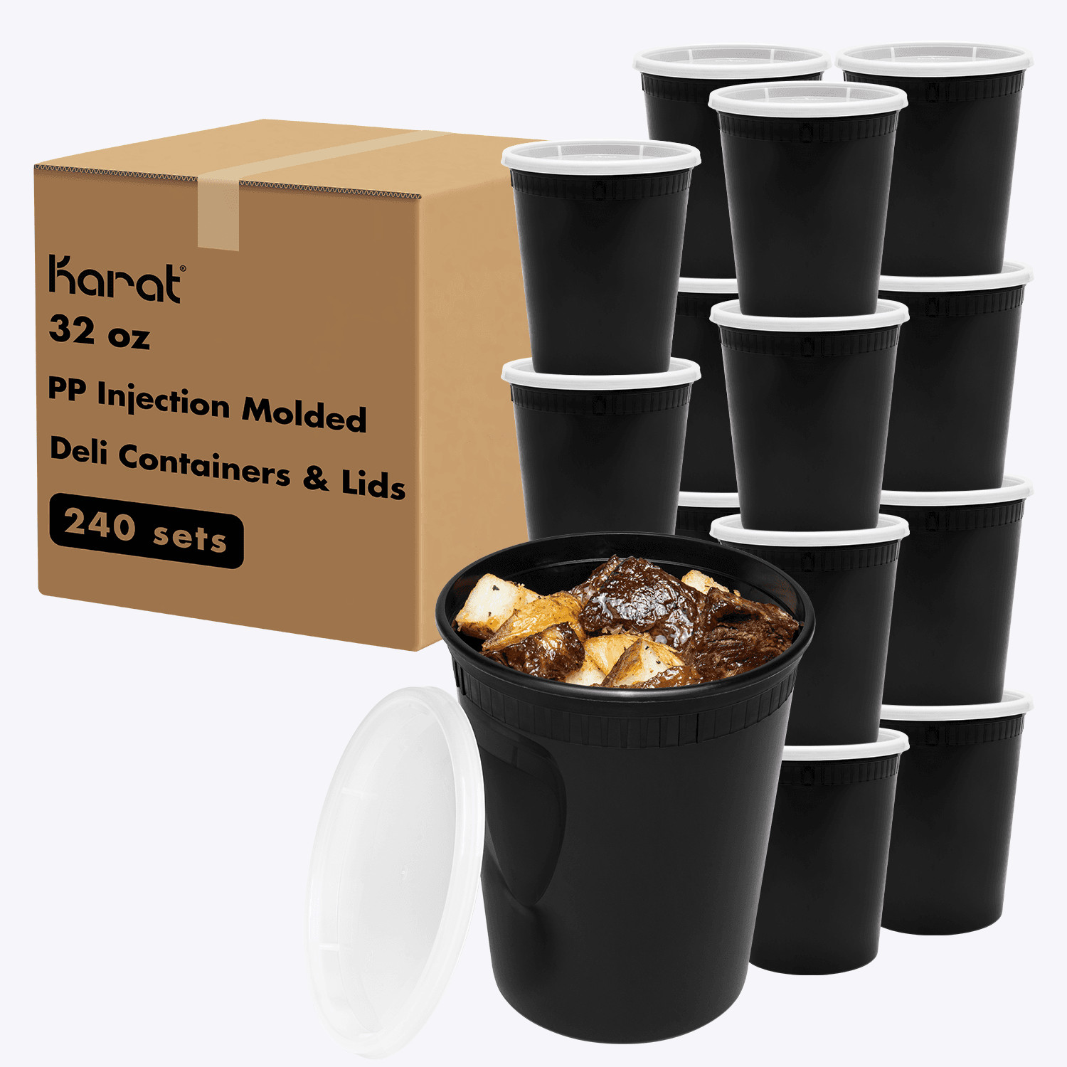 Karat 32 oz Black PP Injection Molded Round Deli Containers with Lids - 240 Sets