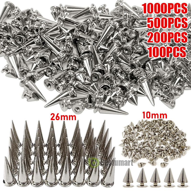 100-1000x Punk Cone Metal Spikes Rivets Studs Screw for Clothing Jacket Leather