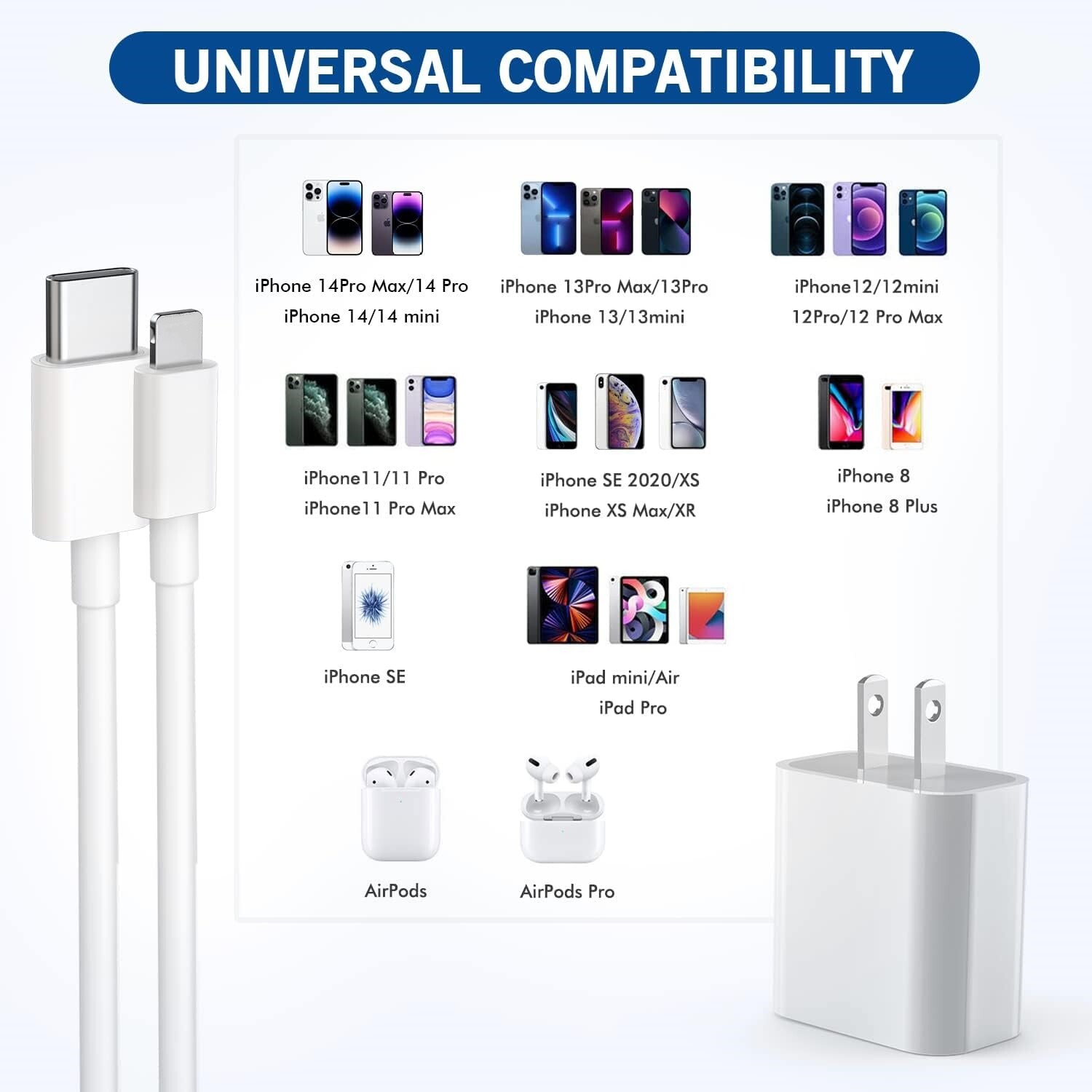 For iPhone 14/13/12/11 XR X PD 20W USB C Fast Charger Cable Data Type C Cord Lot