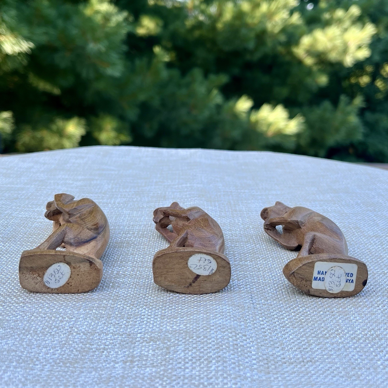 Wise Monkeys 3” Wood Hand Carved Kenya See No Evil Speak No Evil Hear No Evil
