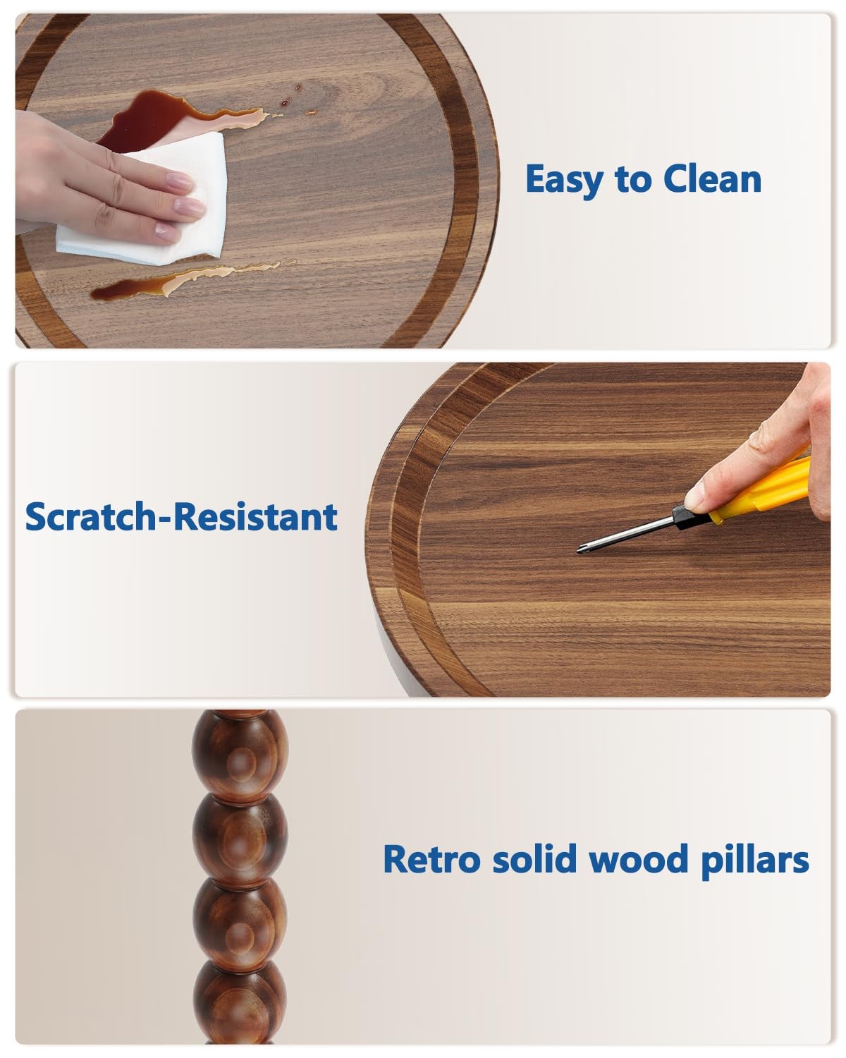 Round Wooden Side Table & Drink Table | Sturdy & Functional Mid-Century Moder...