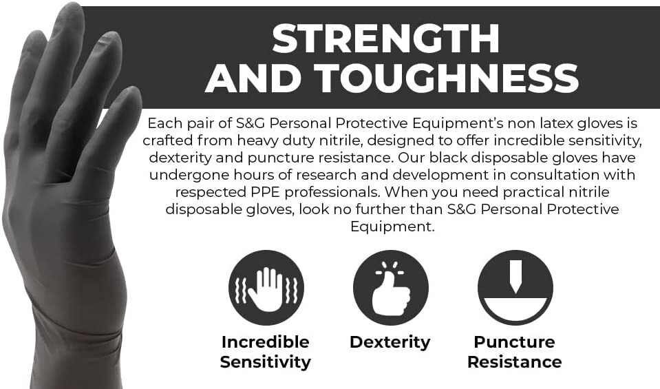 S&G Black Nitrile Gloves Latex Powder Free 3 Mil 2x100pcs 1000pcs XS/S/M/L/XL