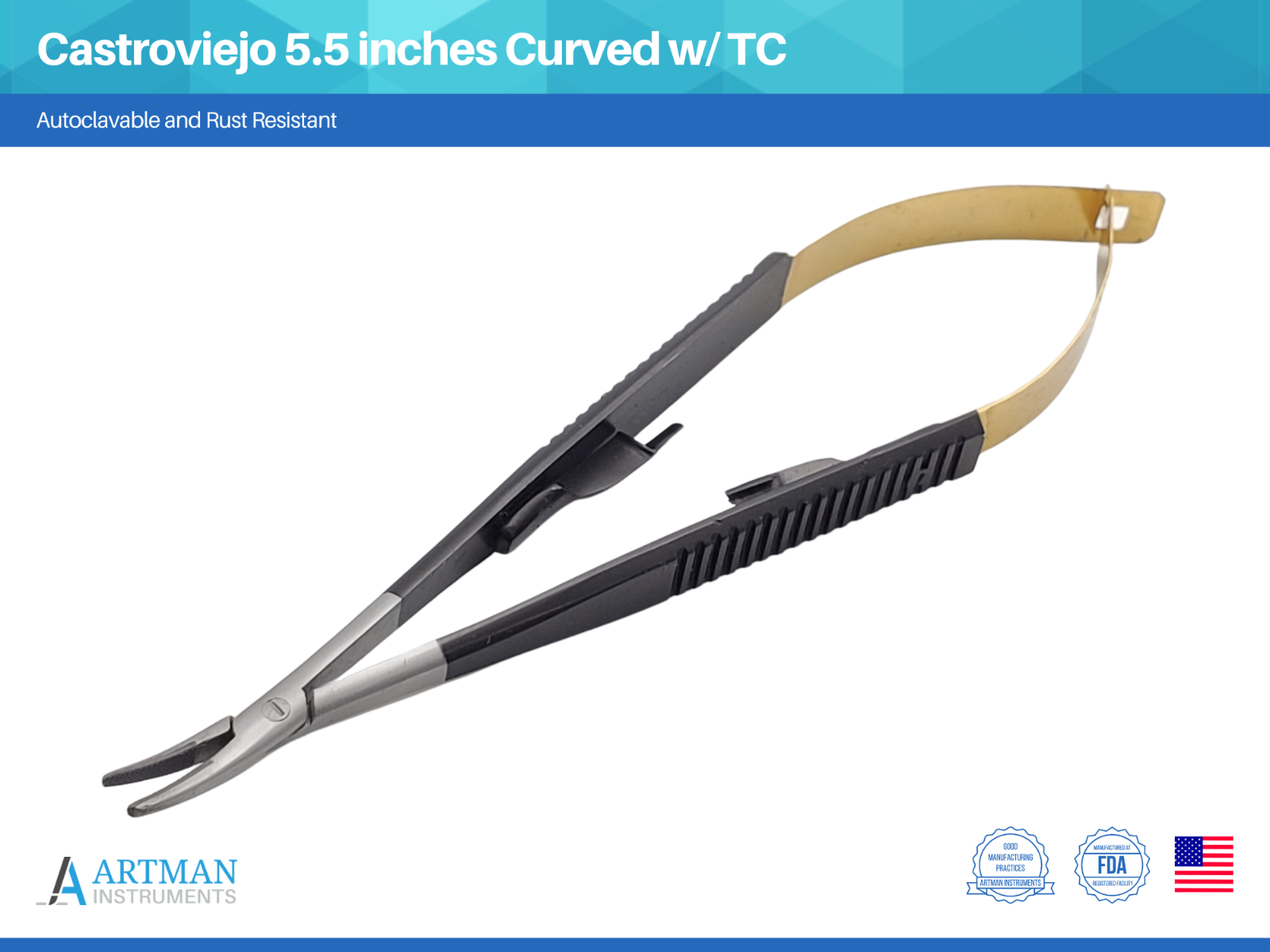 Castroviejo 5.5 inches Micro Needle Holder Driver With TC Curved ARTMAN