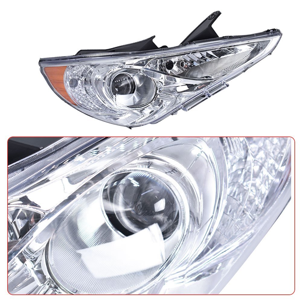 Pair Chrome Left+Right For 2011-2014 Hyundai Sonata LED Clear Headlights Lamps