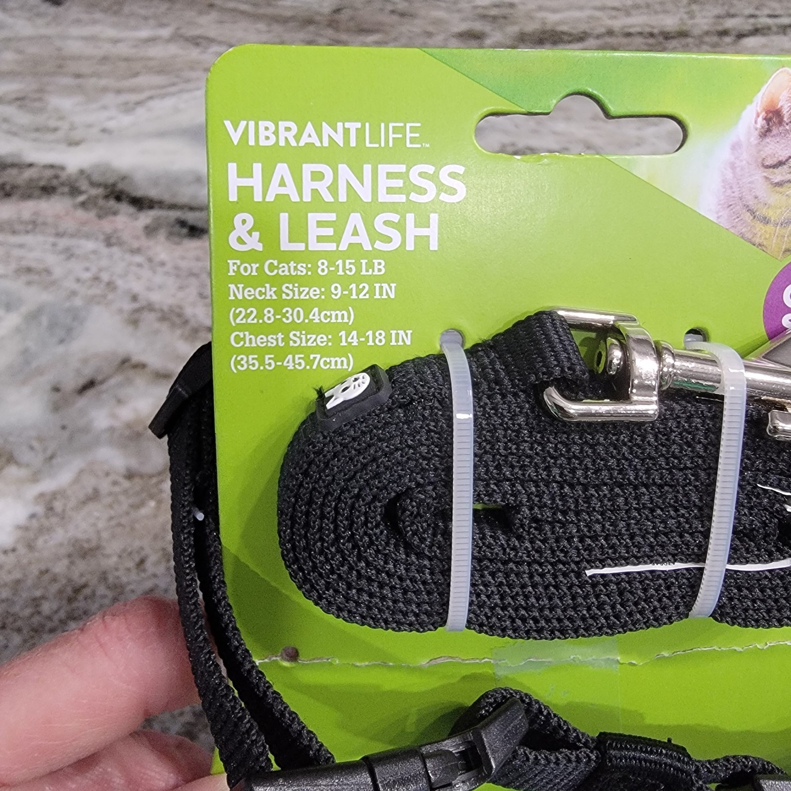 Vibrant Life Mesh Cat Harness & Leash Set Black Adjustable One Size 8-15 Lbs New